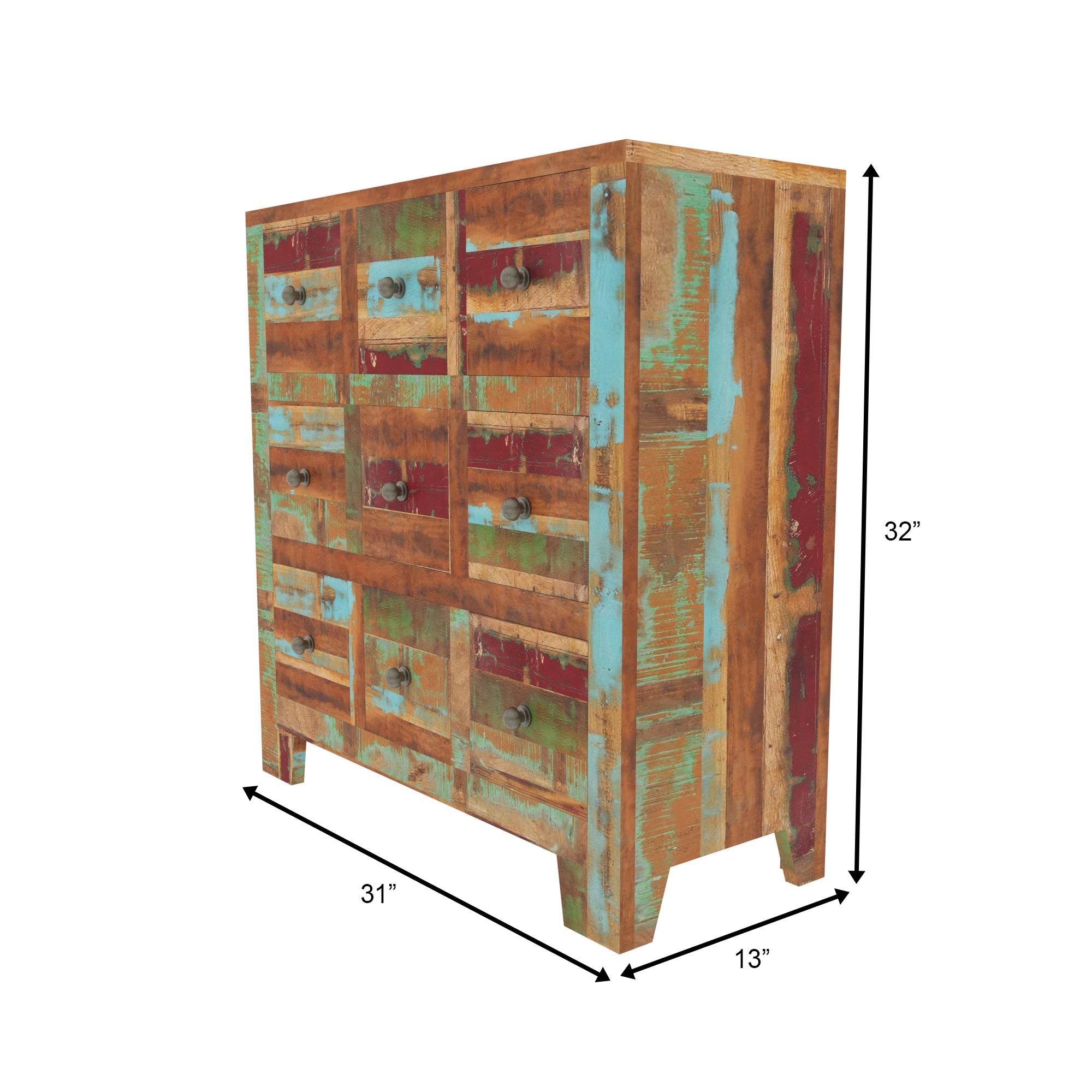 Colorful Reclaimed Wood Sideboard - Multi-Drawer Storage Cabinet Drawer's Chest