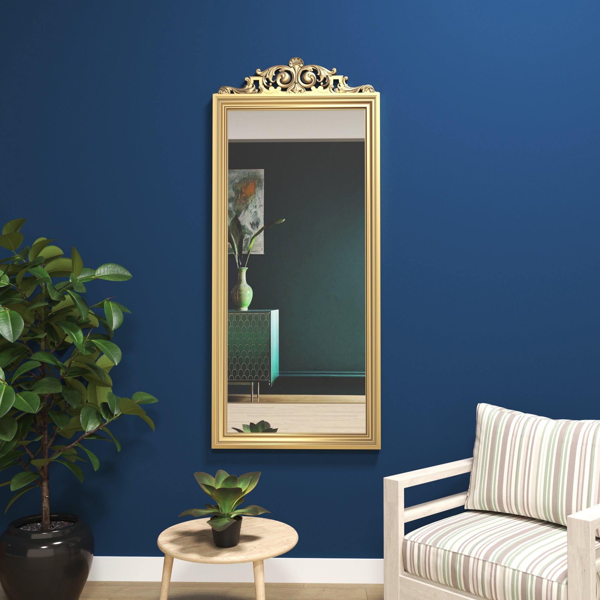 Elegant Full Length Wall Mirror with Ornate Crown Detail Mirror