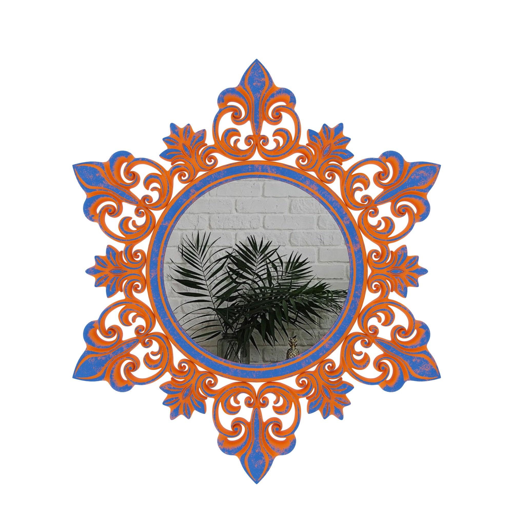 Decorative Sunburst Wall Mirror with Ornate Scrollwork Design Mirror