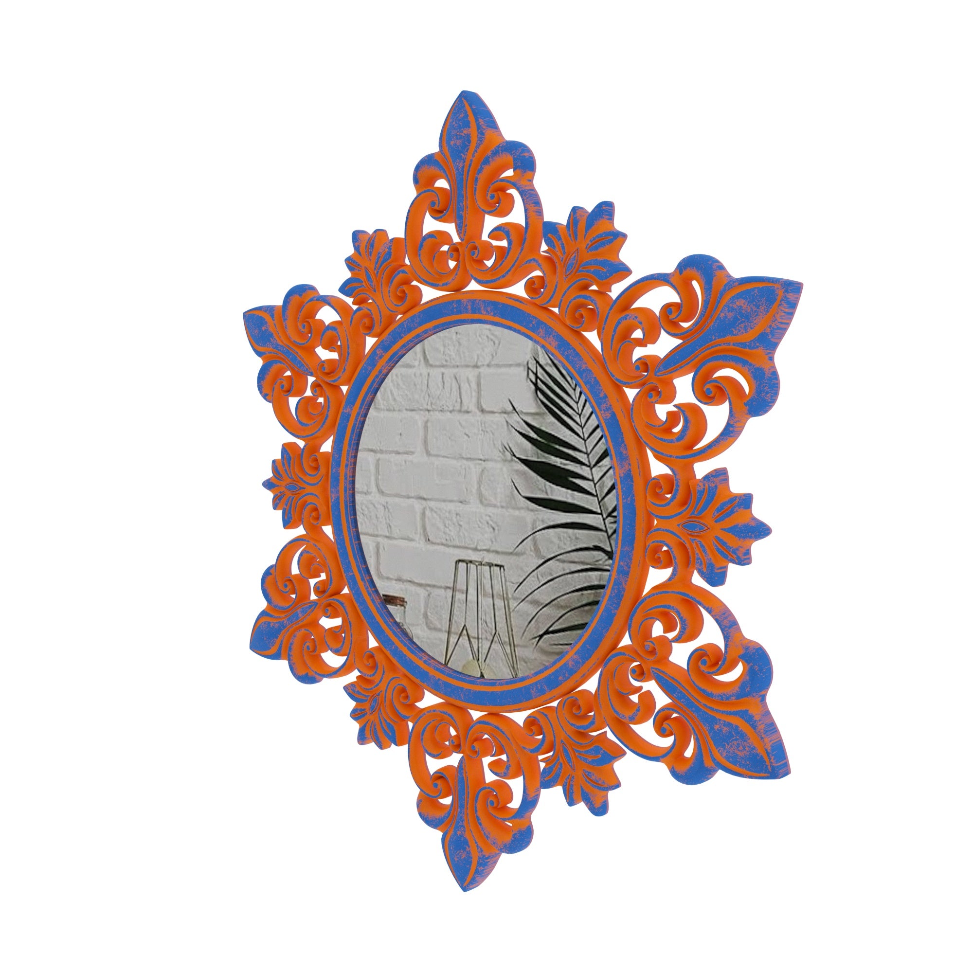 Decorative Sunburst Wall Mirror with Ornate Scrollwork Design Mirror
