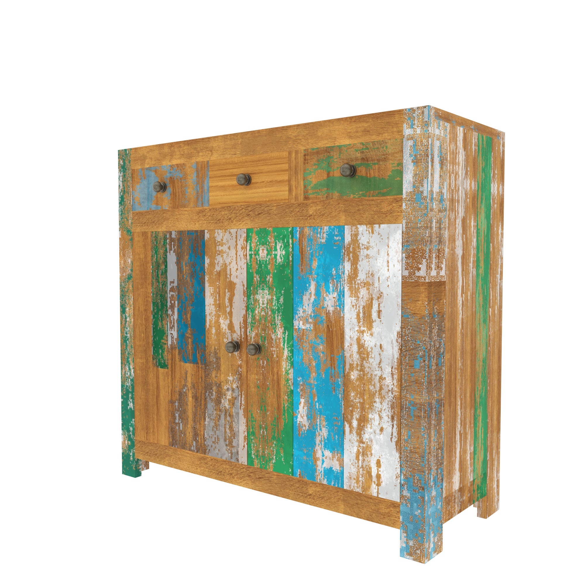 Colorful Reclaimed Wood Sideboard - Rustic Storage Cabinet Cupboard