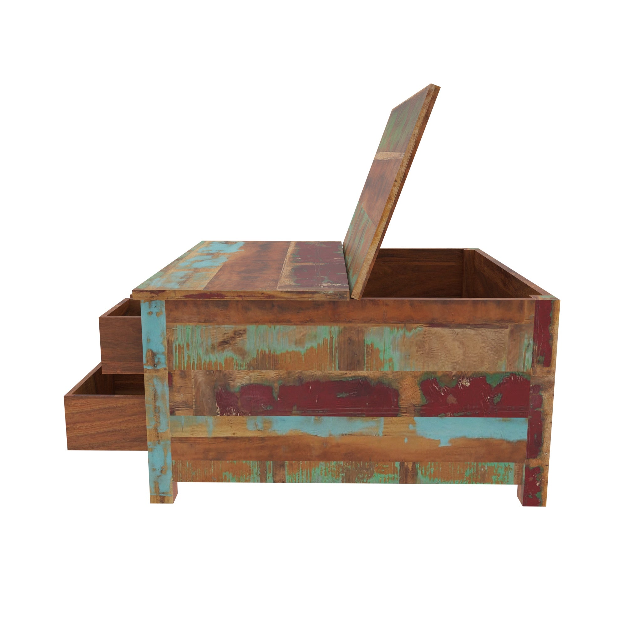 Colorful Reclaimed Wood Coffee Table - Storage Box Table Coffee Table