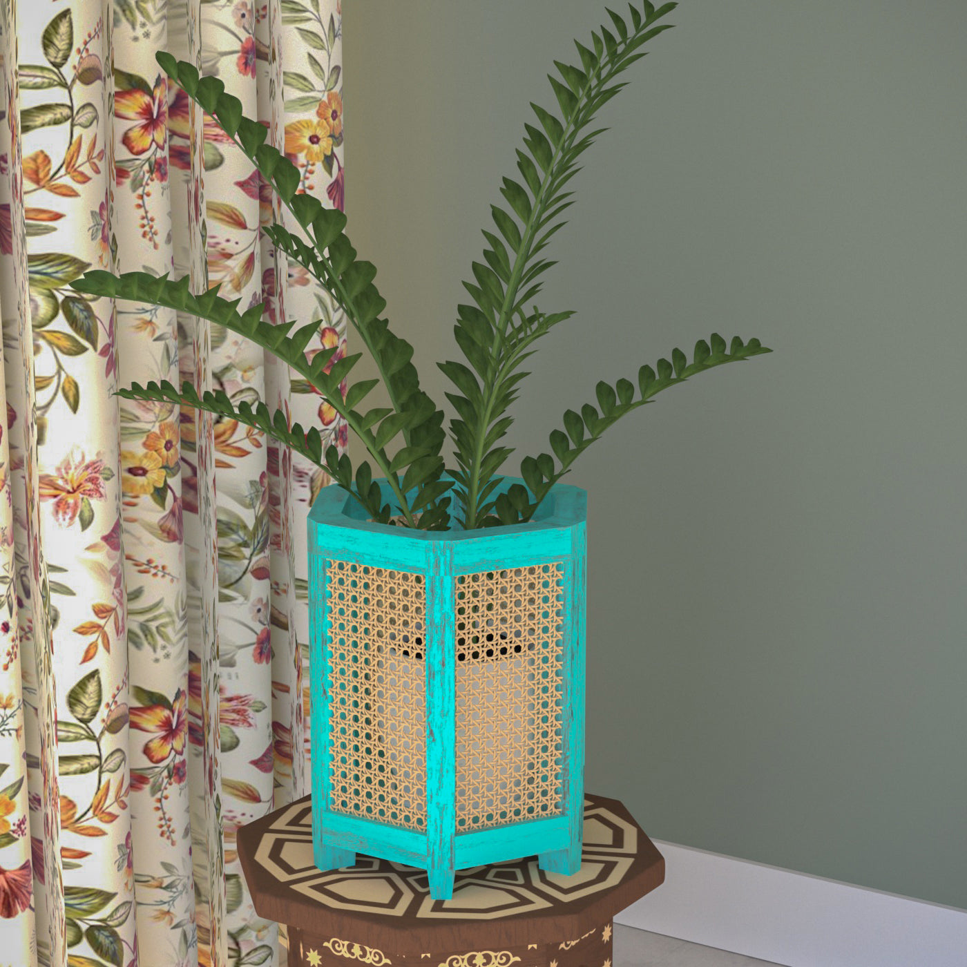 Premium Style Multi Angle Sea Green Soft Cane Wooden Flowerpot for Home Vase