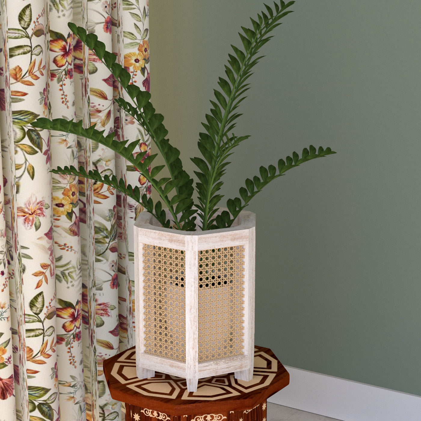 Premium Style Multi Angle Light White Soft Cane Wooden Flowerpot for Home Vase