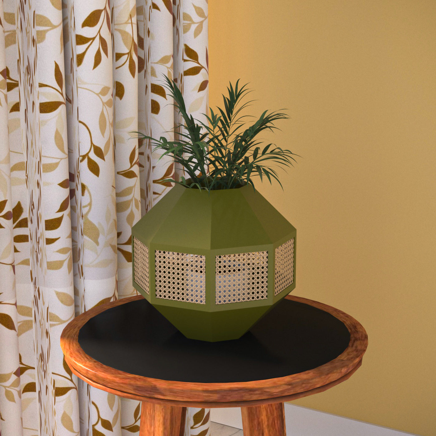 Diamond Shaped Wooden Handmade Green Distressed Flowerpot for Home Vase