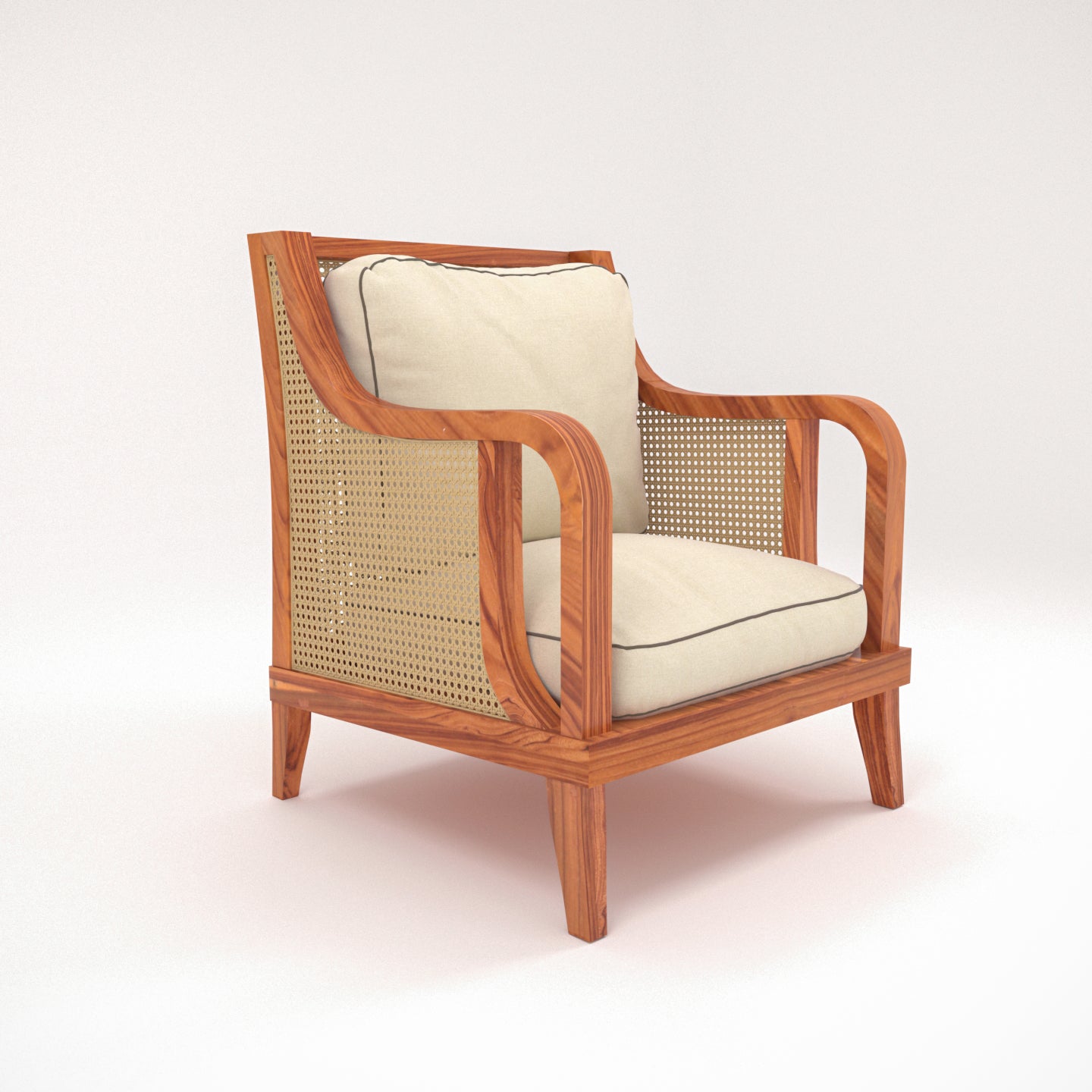 Solid Teak Wooden Comfy Upholstered Handmade Cane Chair Arm Chair