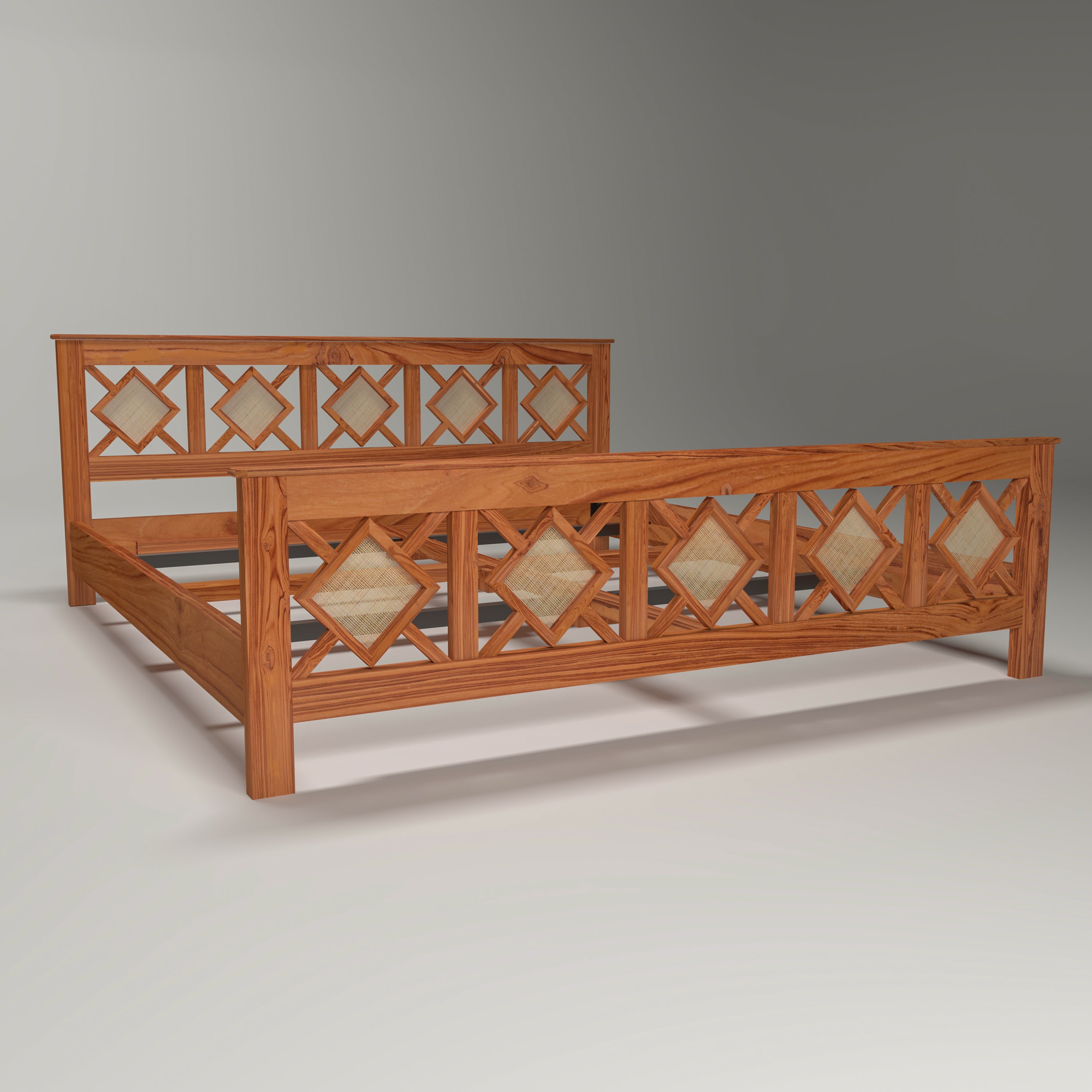 Solid wood Cane Diamond shape Bed Bed