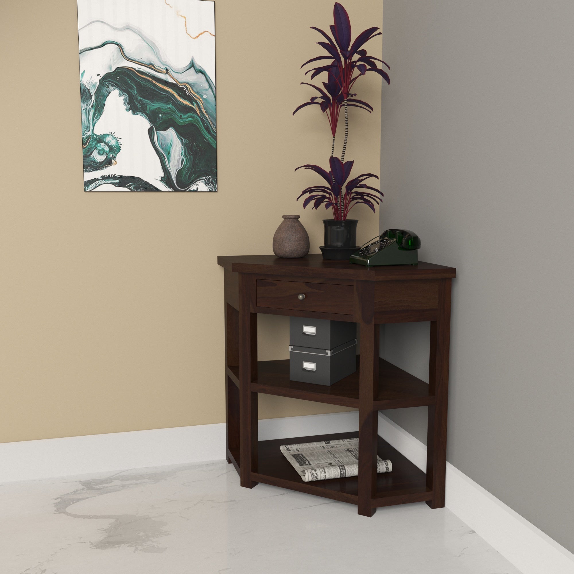 Ornate Corner Storage - Traditional Indian Artistry Rack