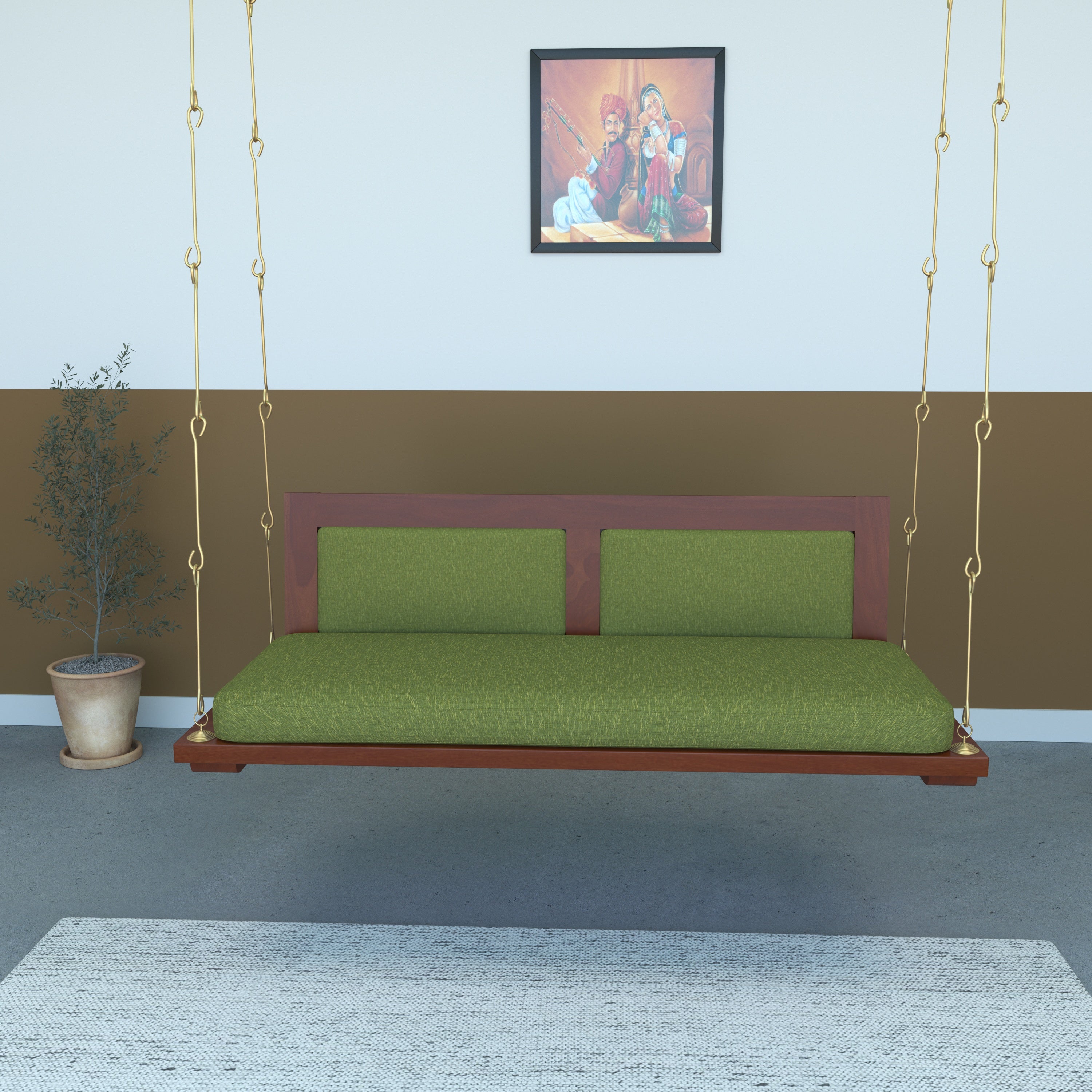 Modern Indoor Swing with Cushioned Seating – Contemporary Wooden Jhula Swing