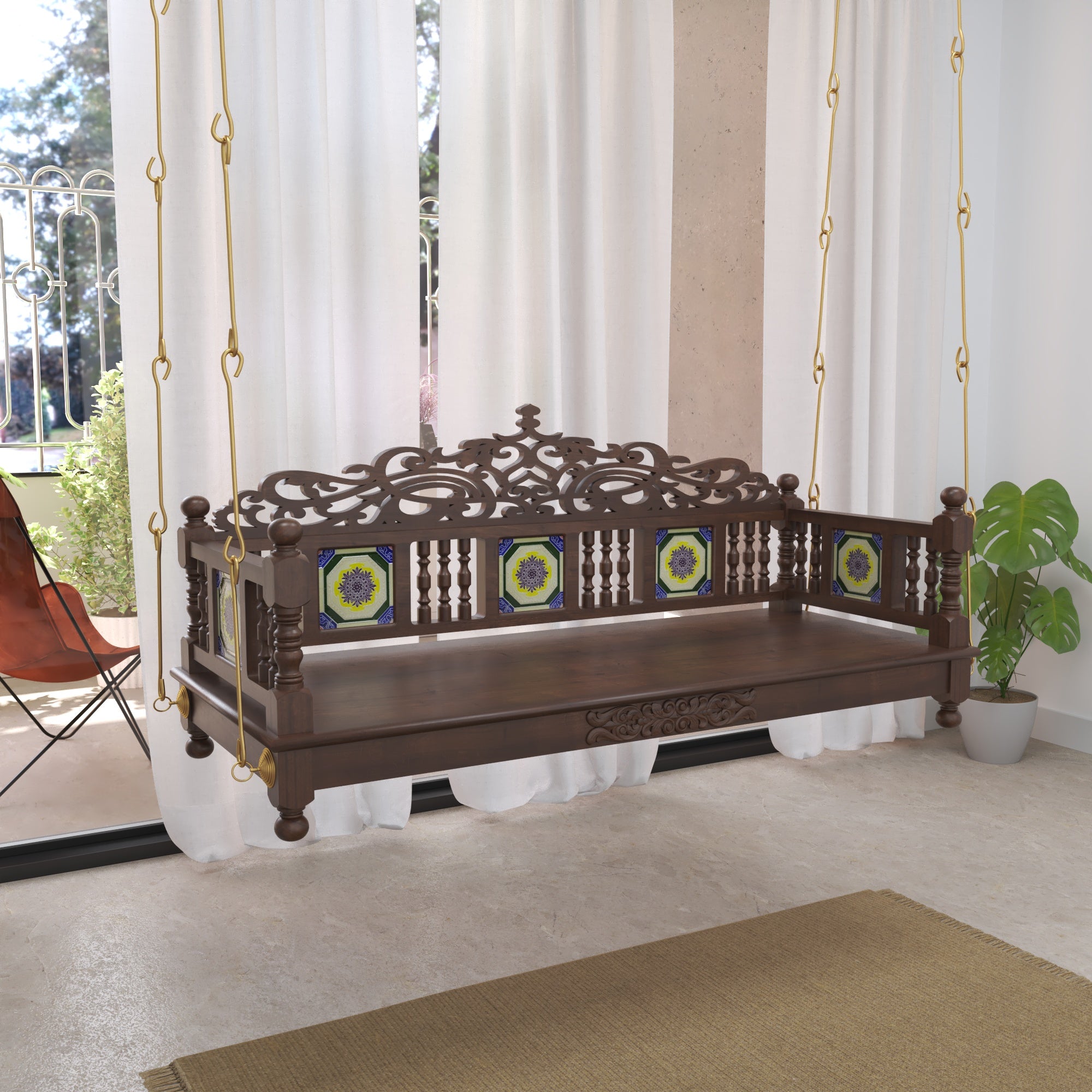 Royal Jaali Hanging Swing with Hand-Painted Tile Accents Swing