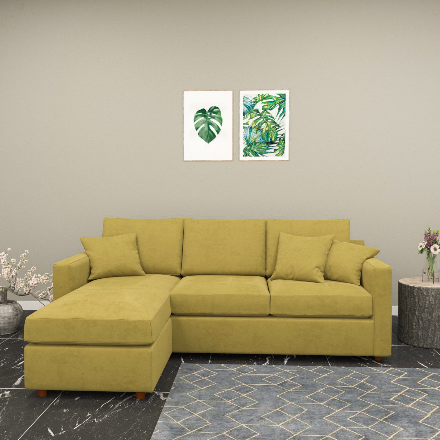 Antique Finish Coloured with Premium Comfort L Shaped 4 Seater Sofa Set for Home Sofa