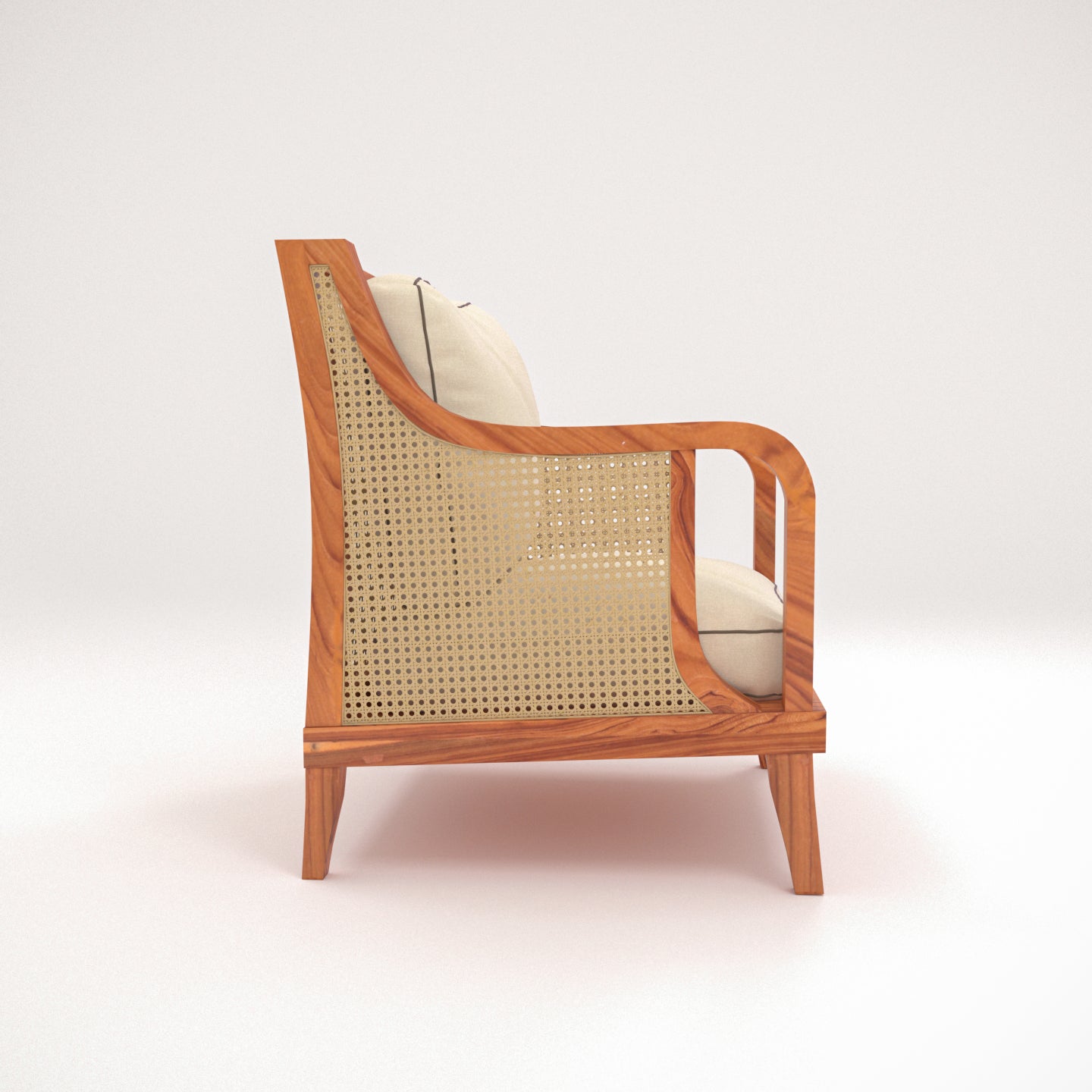 Solid Teak Wooden Comfy Upholstered Handmade Cane Chair Arm Chair