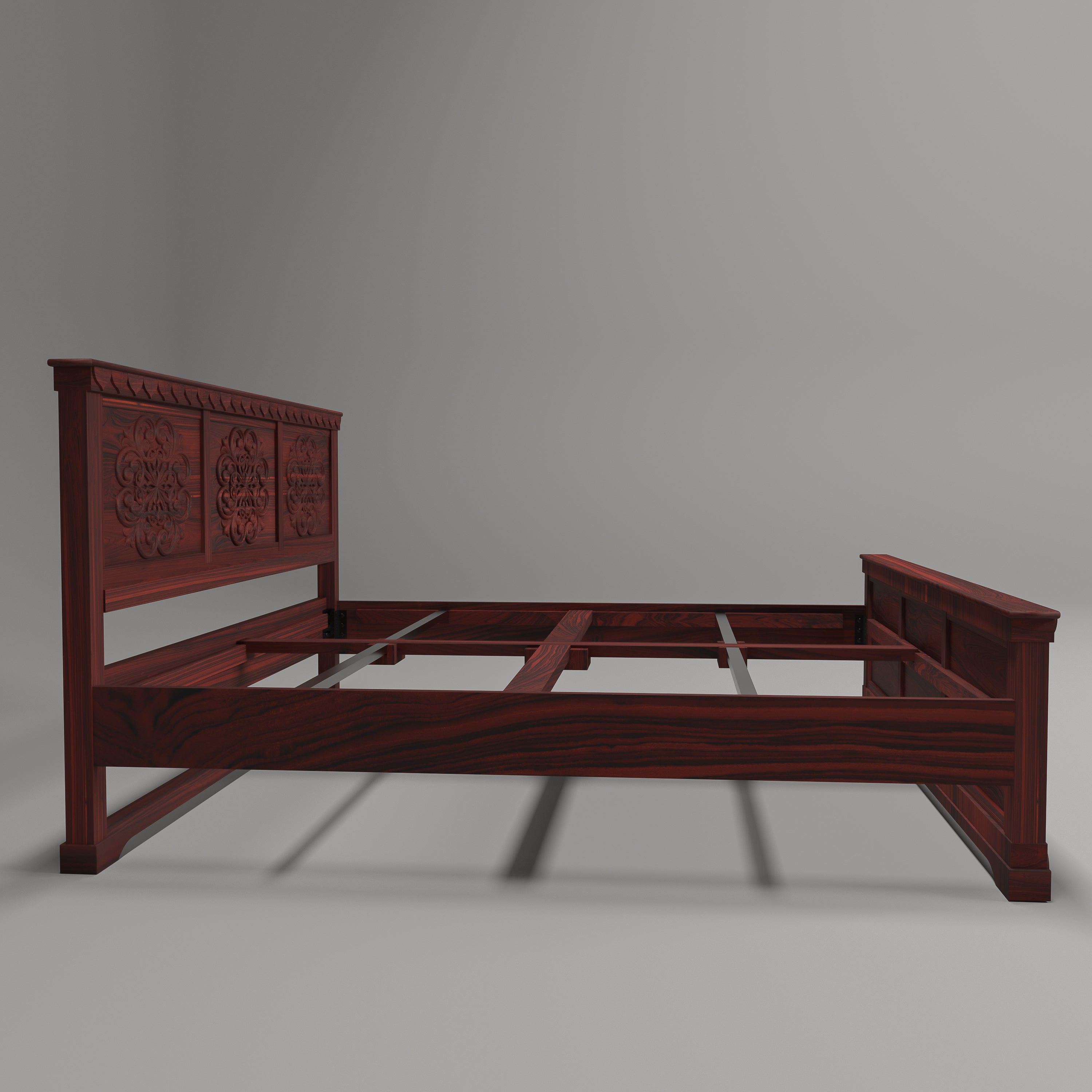 Solid wood Flower Carved Bed (Teak wood) Bed
