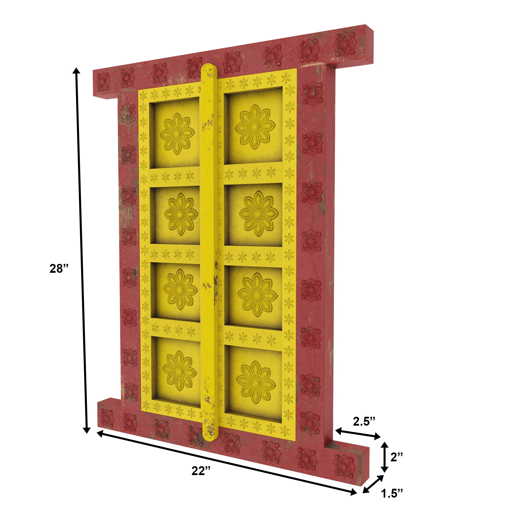Handcrafted Vintage Yellow Floral Wooden Window Frame Wall Decor