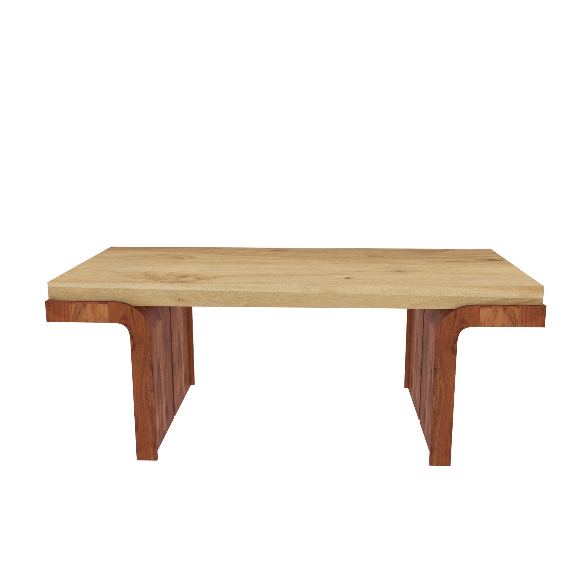 Rectangular Solid Wood Coffee Table with Dual-Tone Natural Finish