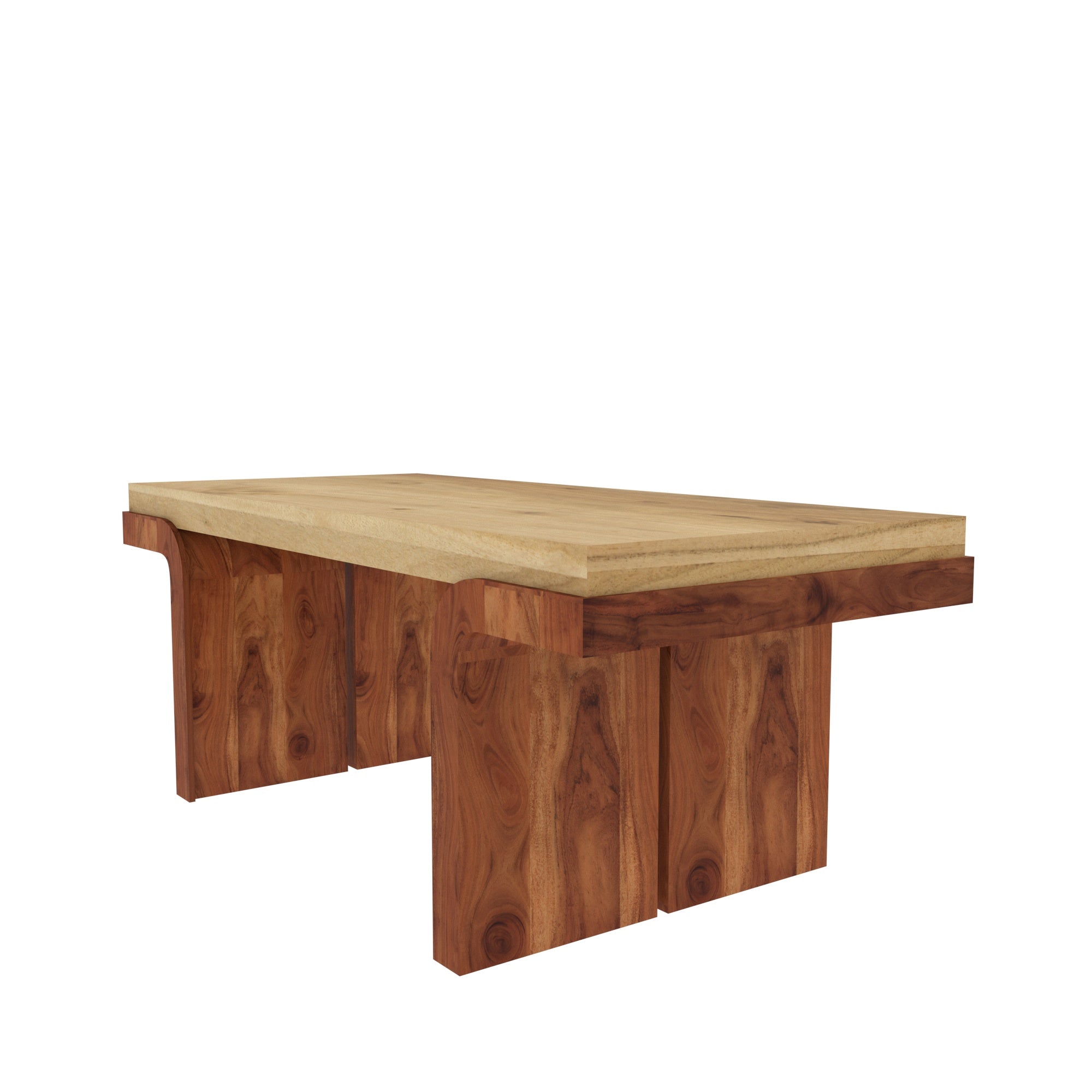 Rectangular Solid Wood Coffee Table with Dual-Tone Natural Finish