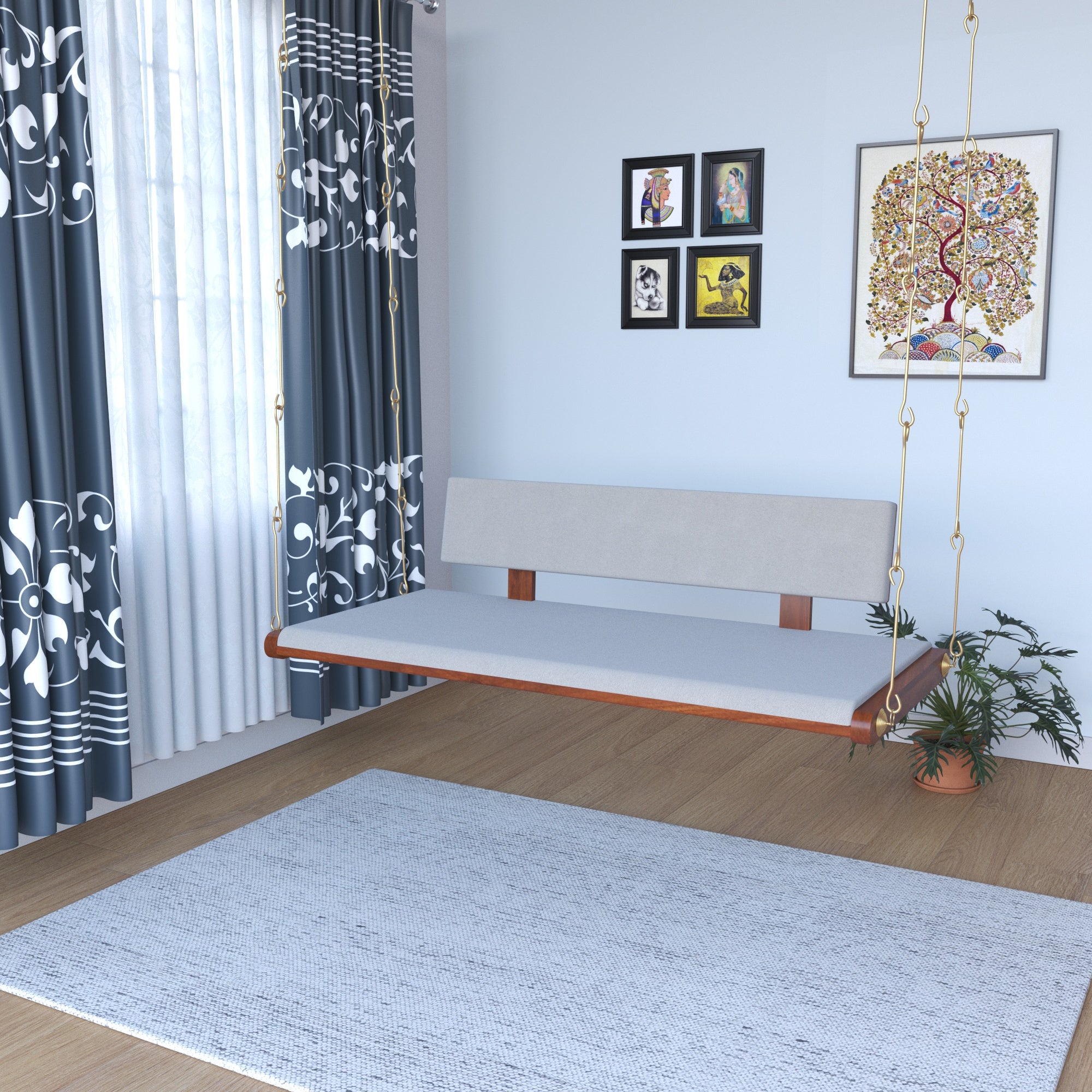 Modern Minimalist Indoor Swing with Cushioned Seating Swing