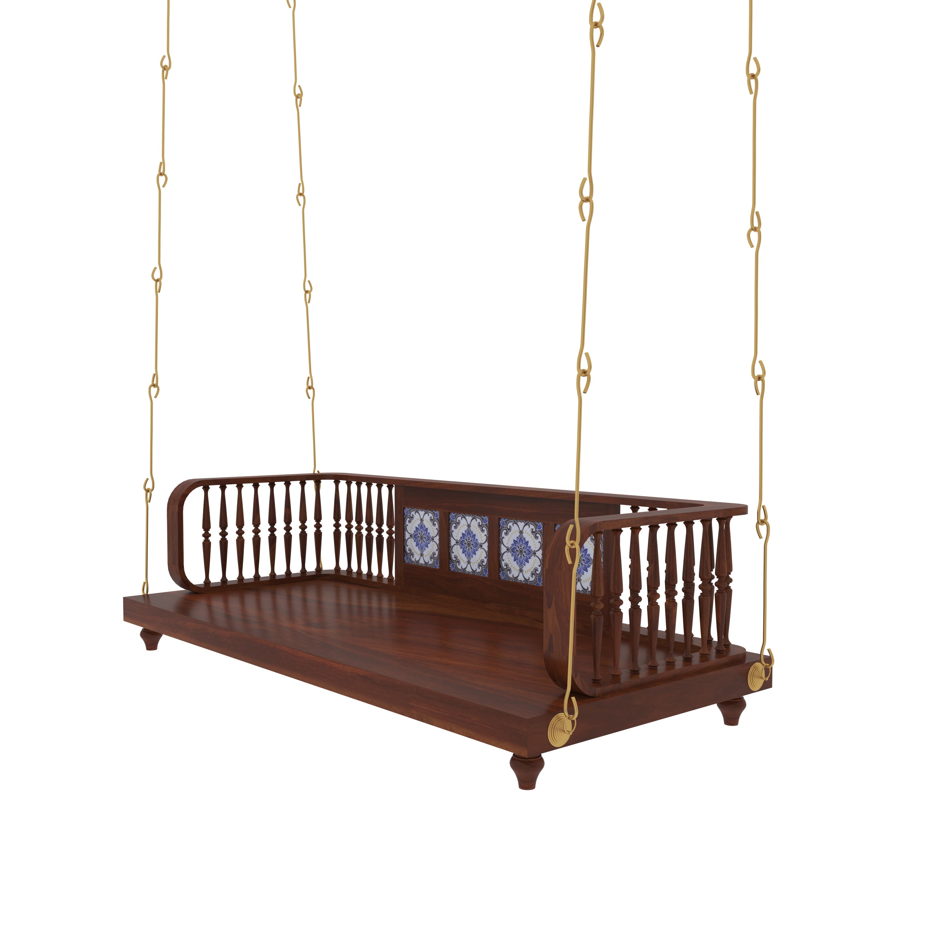Traditional Wooden Jhula Swing with Handcrafted Tile Inlay Swing