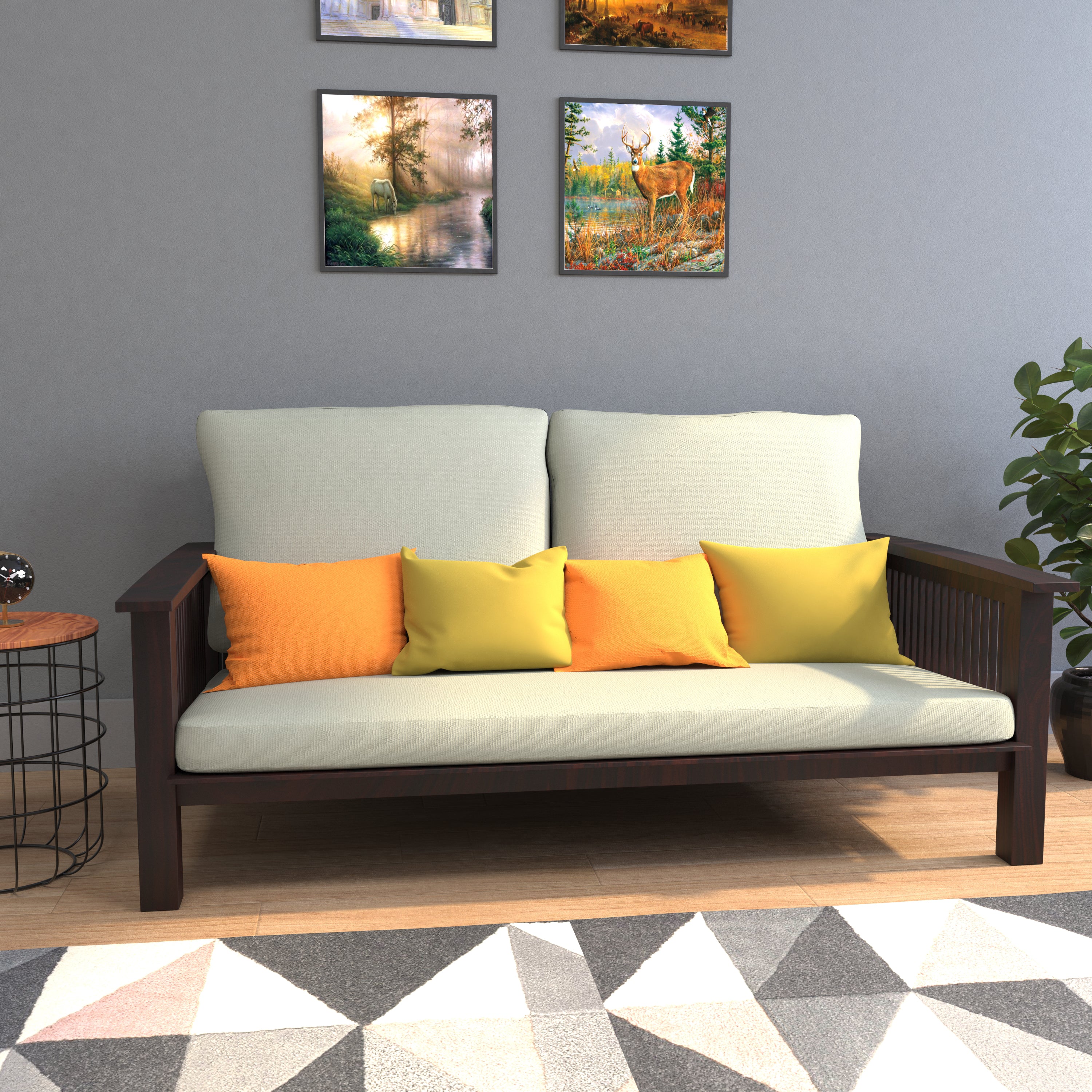 Monarch 3 Seater wooden Sofa with 6 Cushions (4 Small & 2 Large) Sofa
