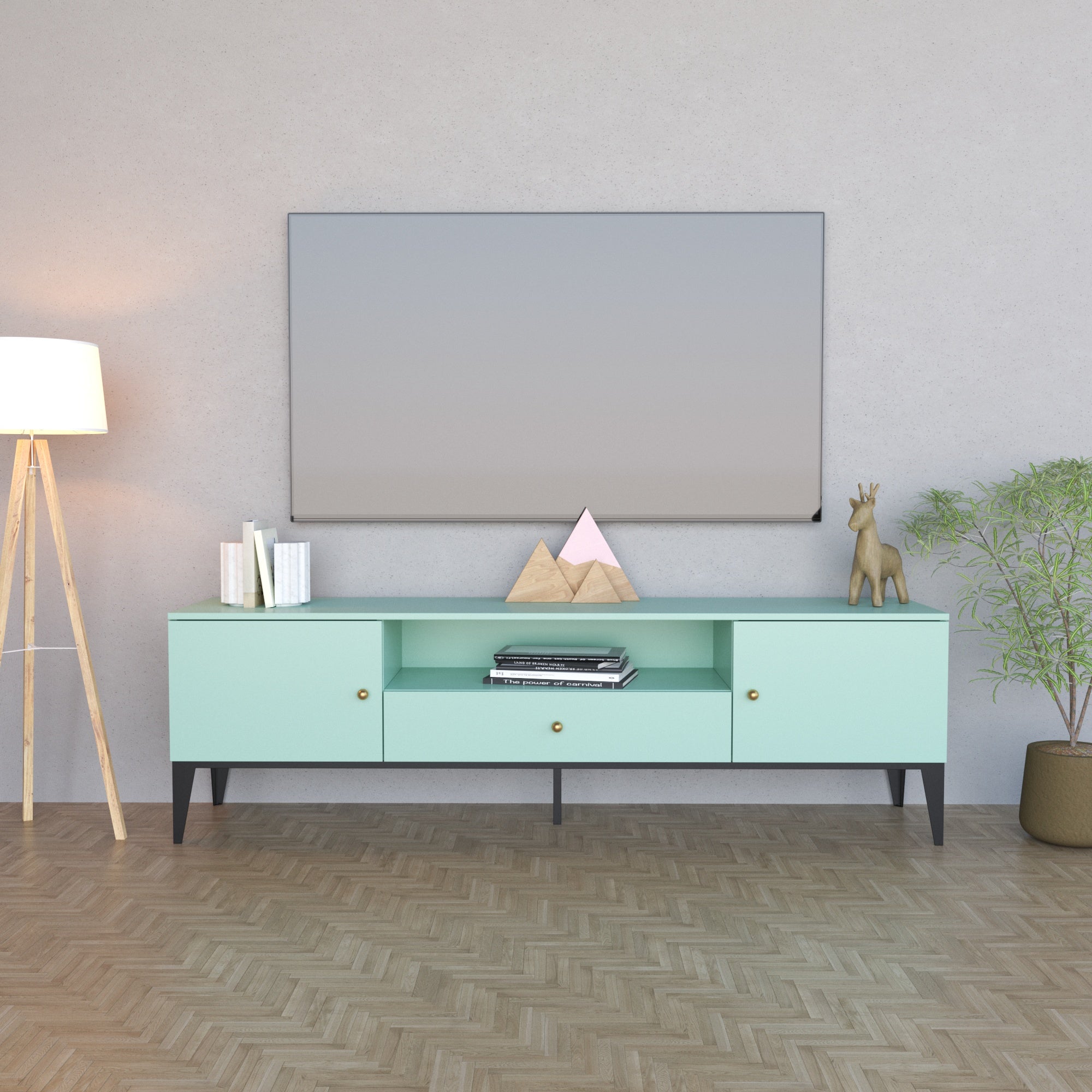 Mint Green Modern TV Console with Storage & Minimalist Décor Tv stand