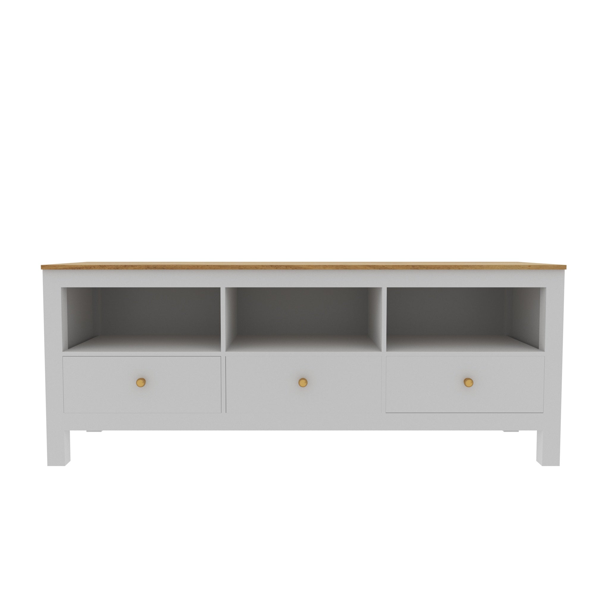 Modern White TV Unit with Drawers & Open Shelves – Wooden Top Finish Tv stand