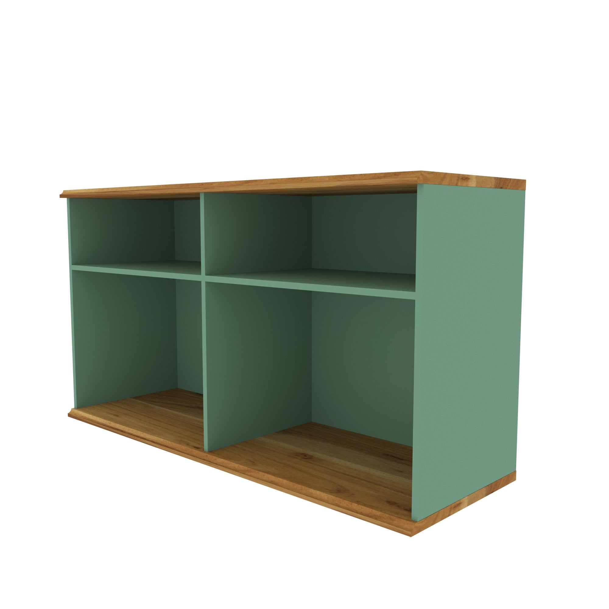 Mint Green Open Shelf TV Unit with Wooden Top and Base Tv stand