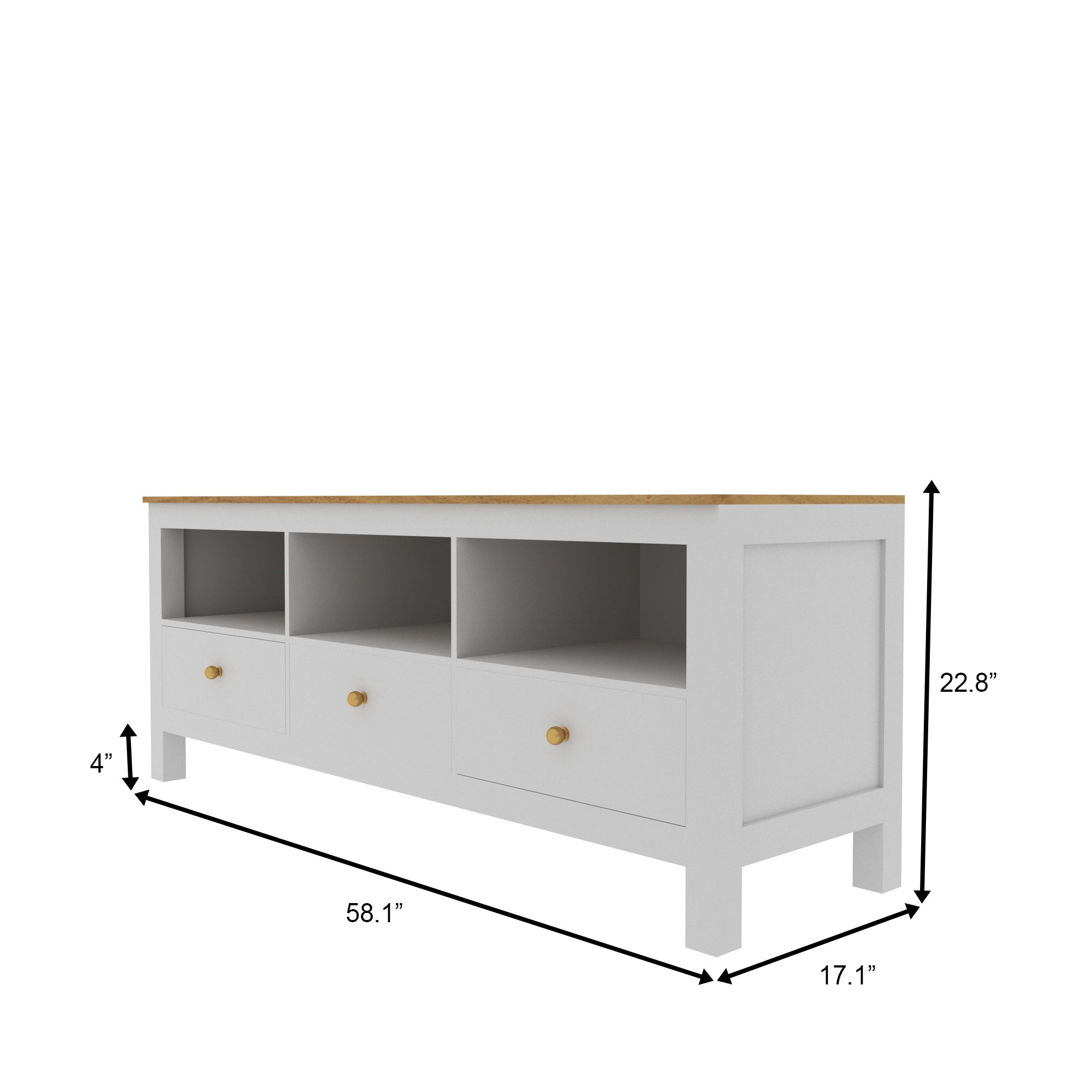 Modern White TV Unit with Drawers & Open Shelves – Wooden Top Finish Tv stand