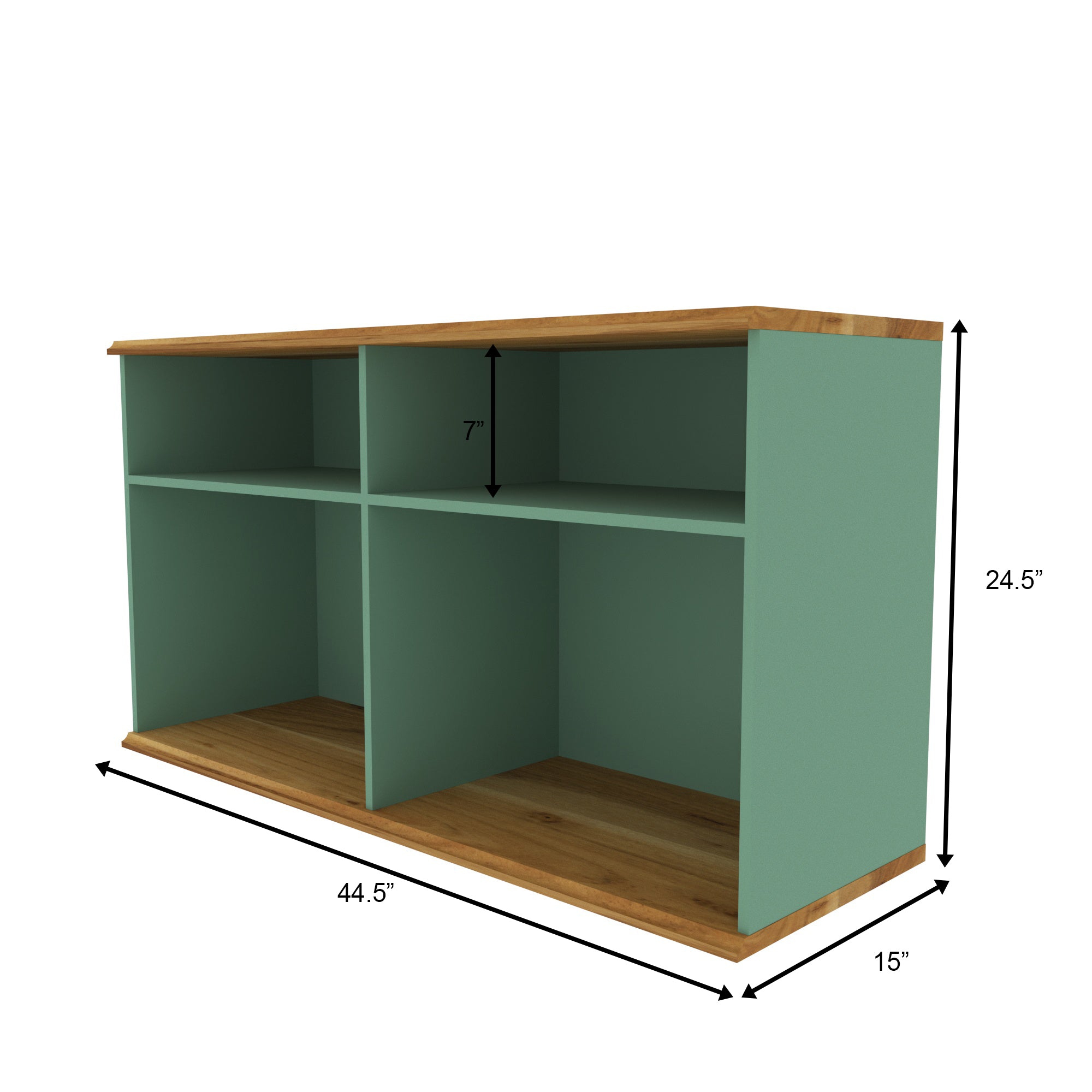 Mint Green Open Shelf TV Unit with Wooden Top and Base Tv stand