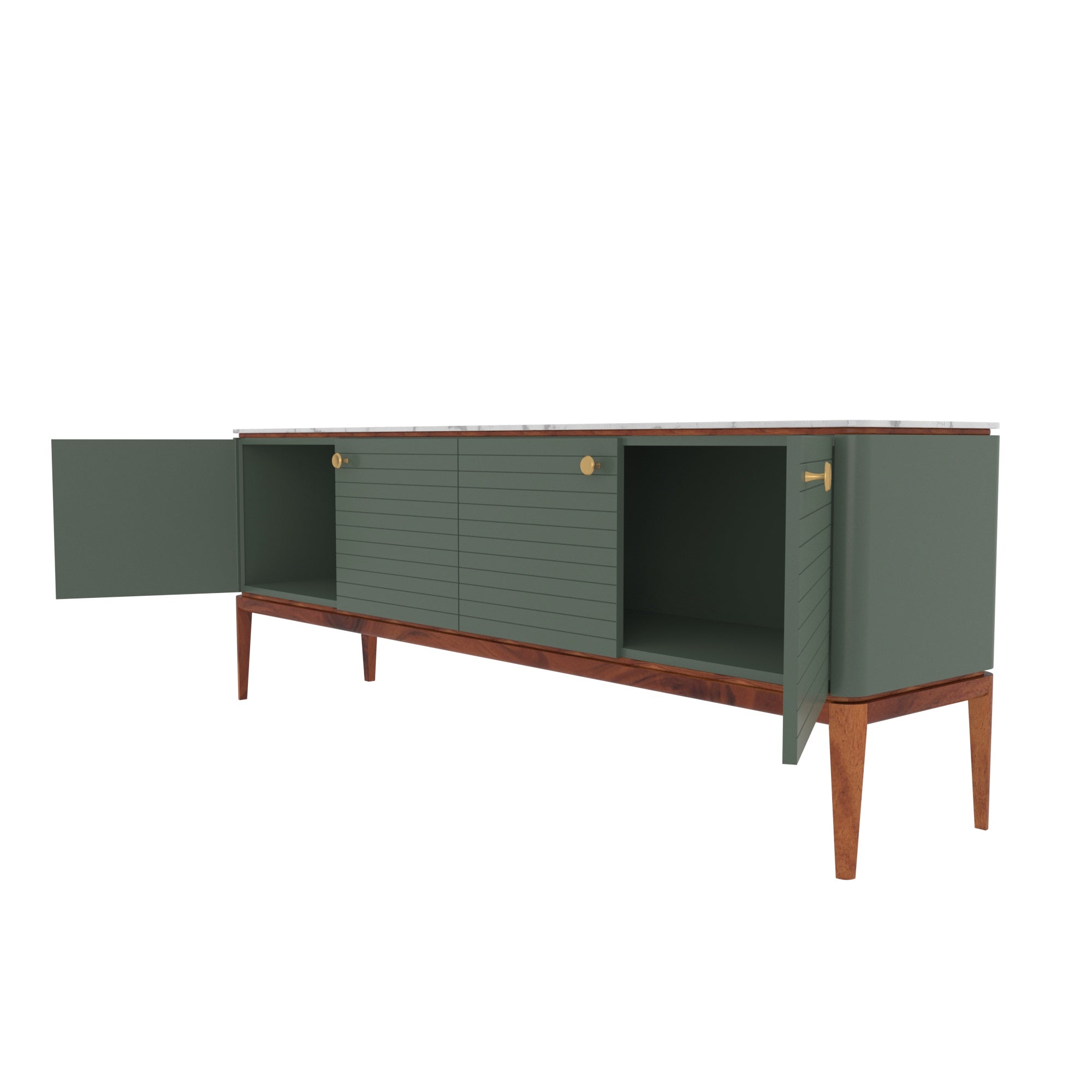 Modern Olive Green Wooden Sideboard with Gold Knobs Tv stand