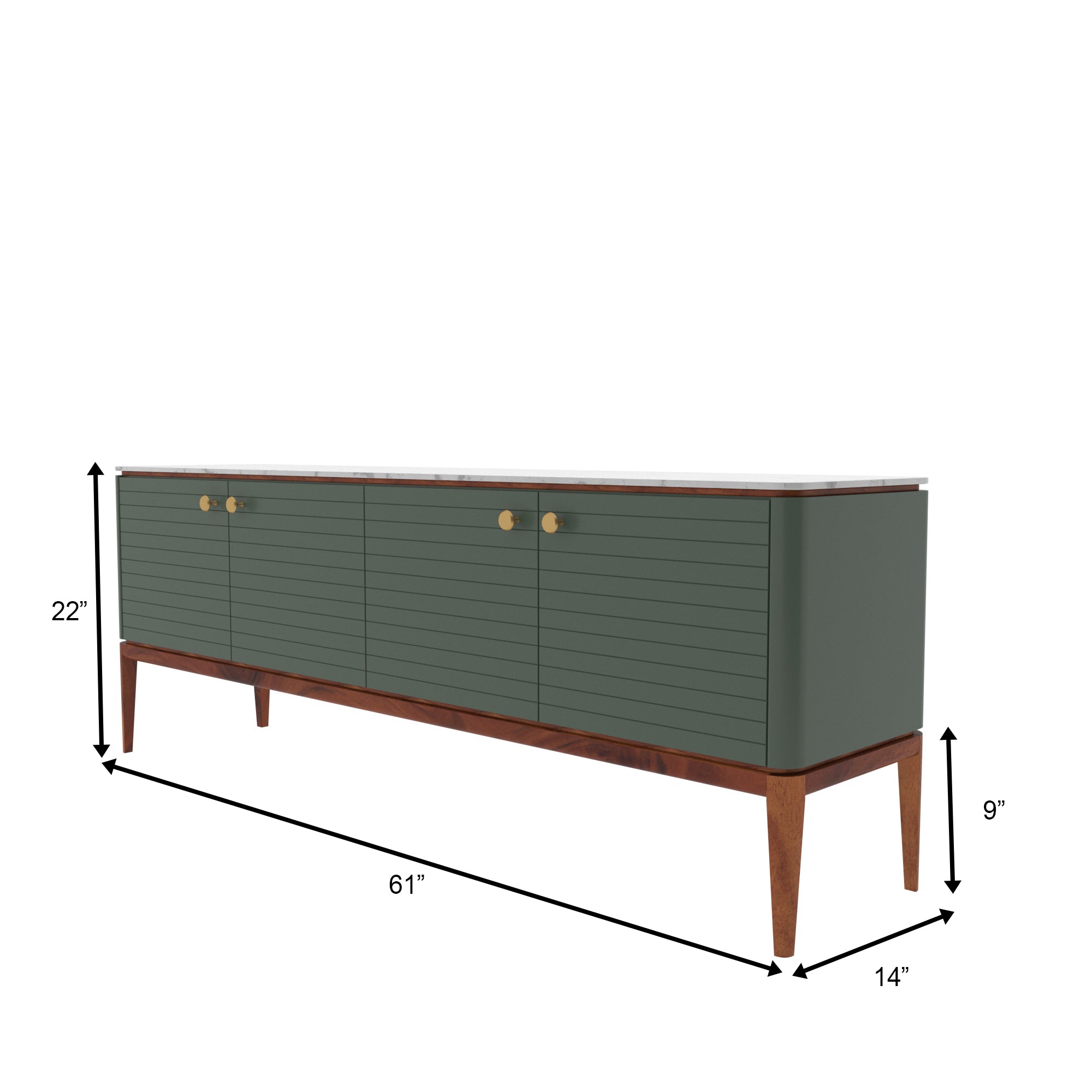 Modern Olive Green Wooden Sideboard with Gold Knobs Tv stand