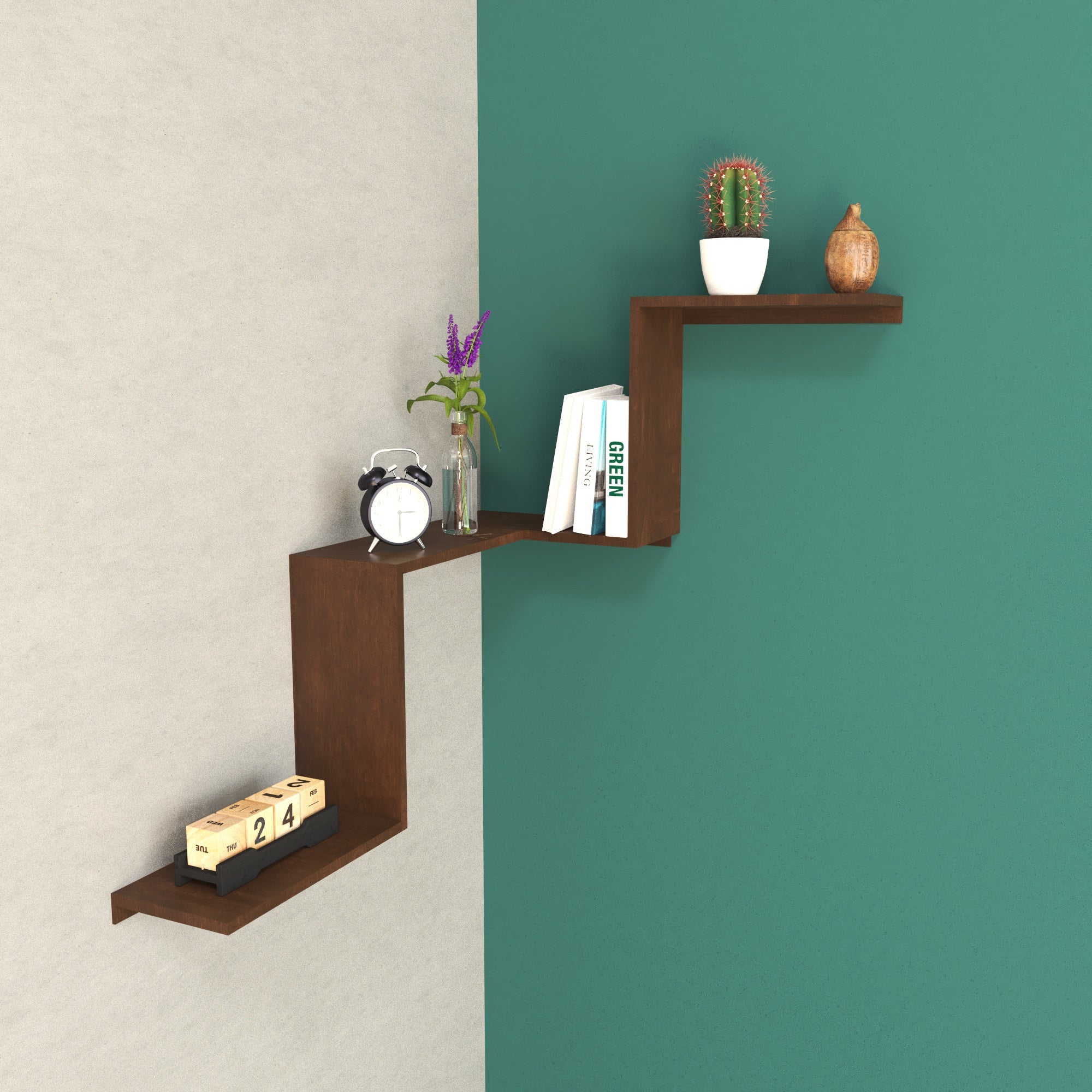 Stepped Corner Wall Shelf - Modern Floating Display Rack Wall Rack