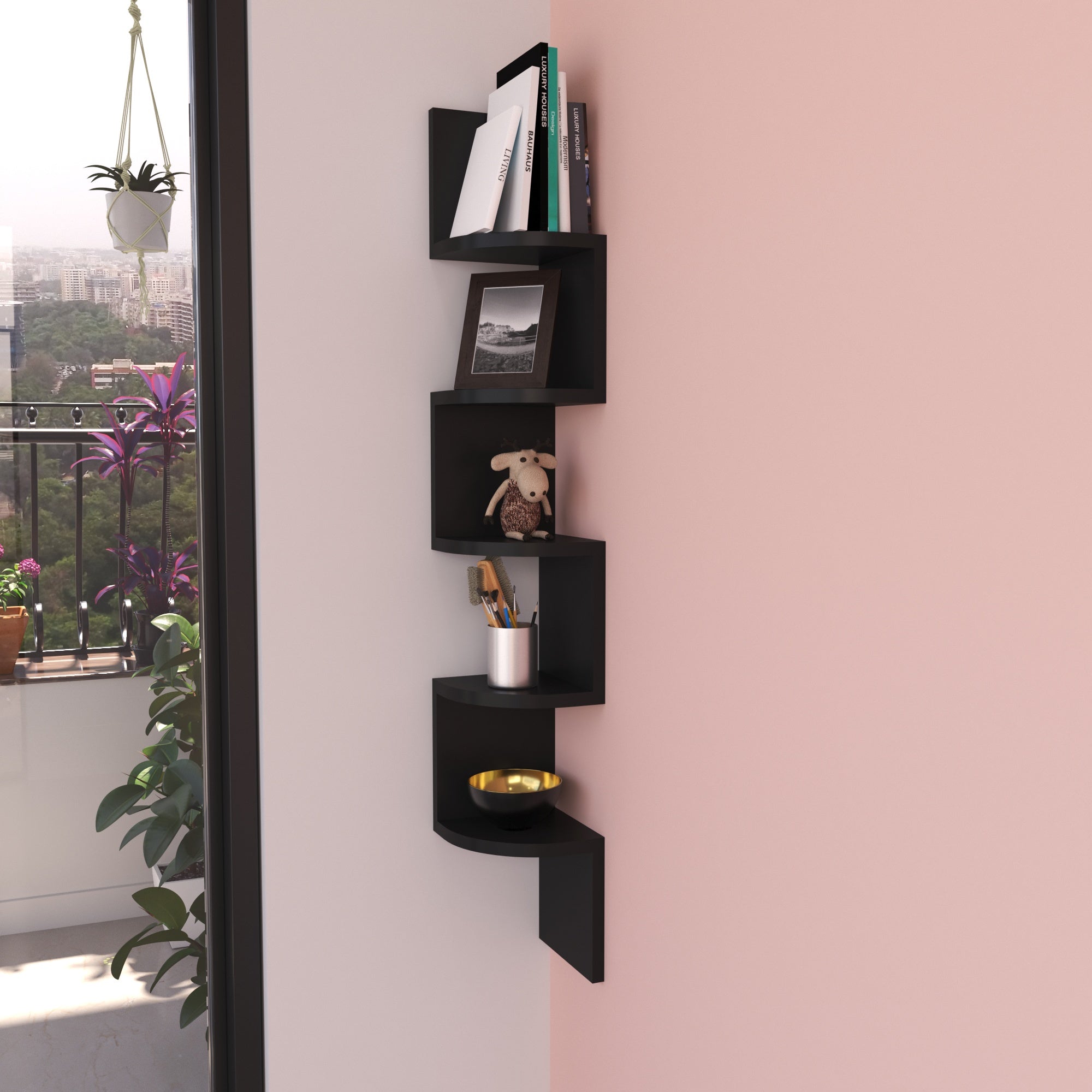 Corner Zigzag Wall Shelf - Vertical Floating Display Unit Wall Rack