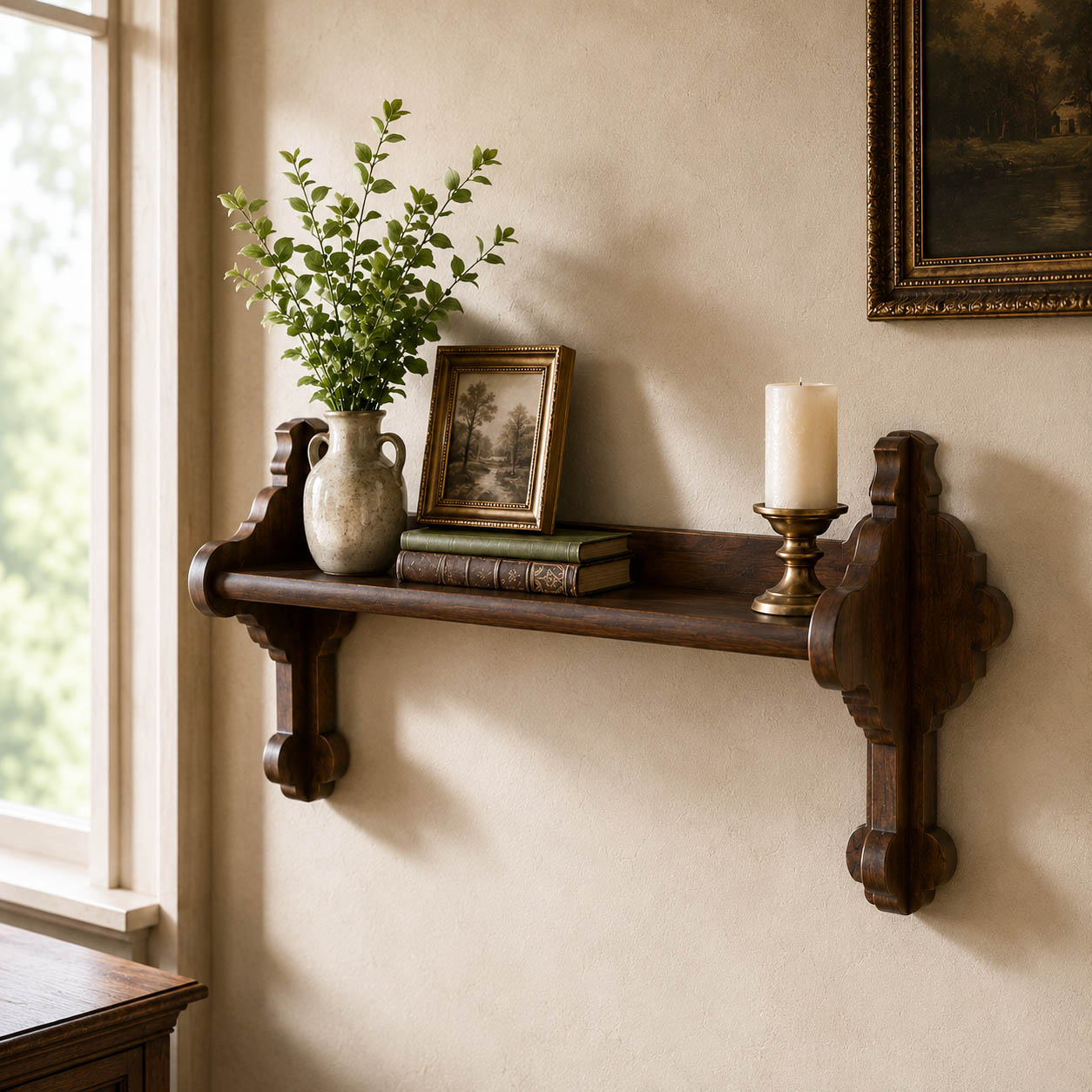 Ornate Scroll Carved Wall Shelf Wall Rack