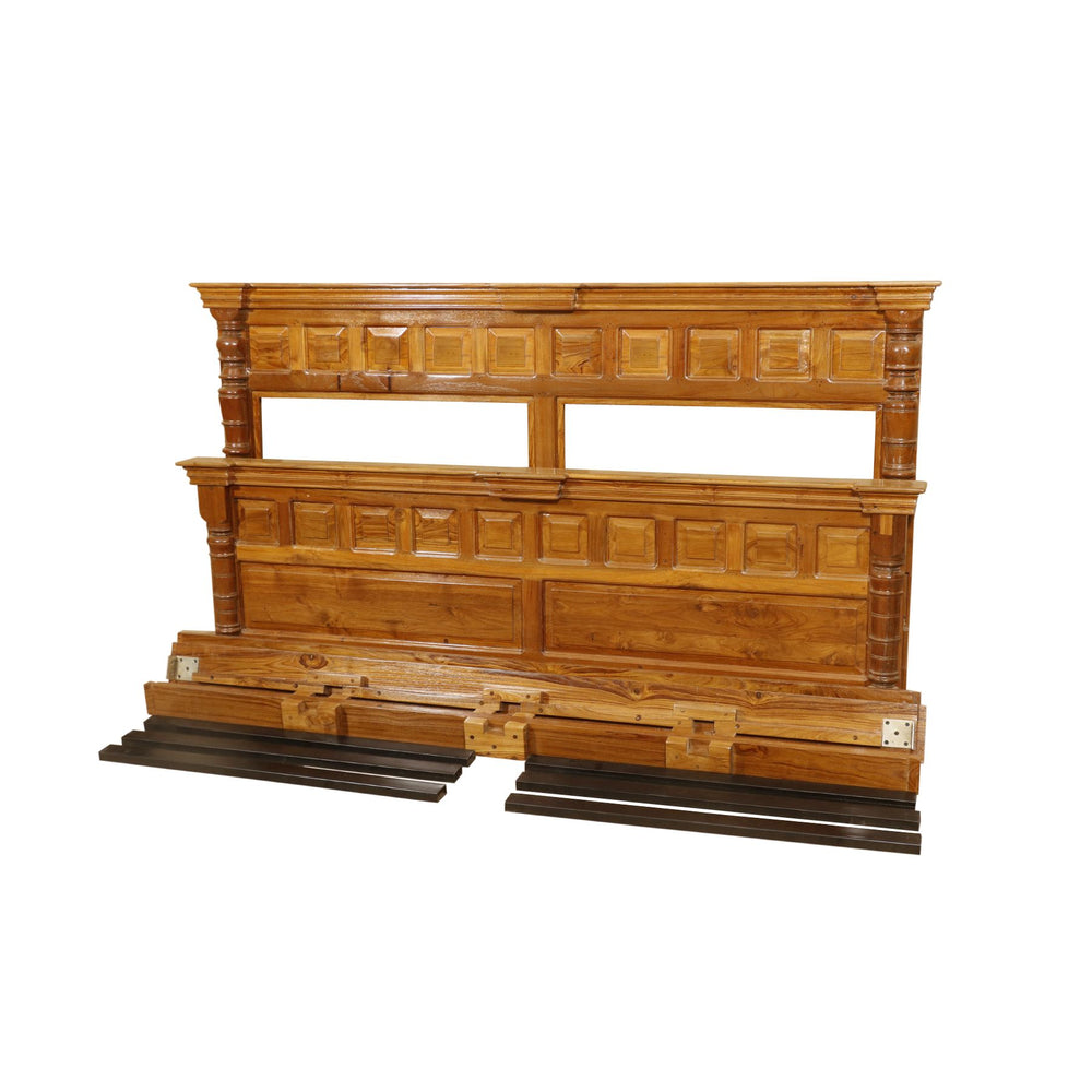Solid Wood Bed in Light Brown Finish (Teak wood)