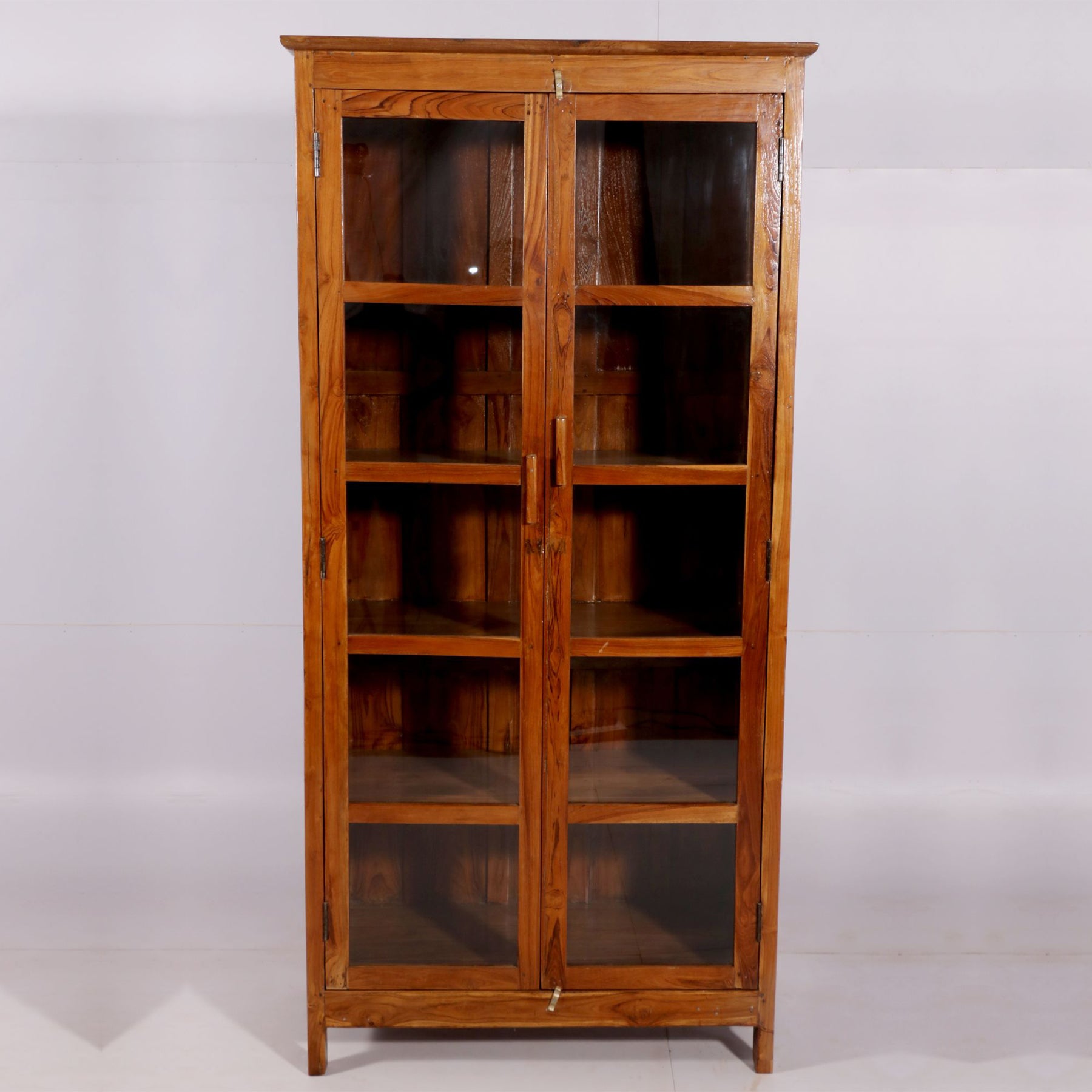 4-Shelf Long Teak Display Cabinet Showcase