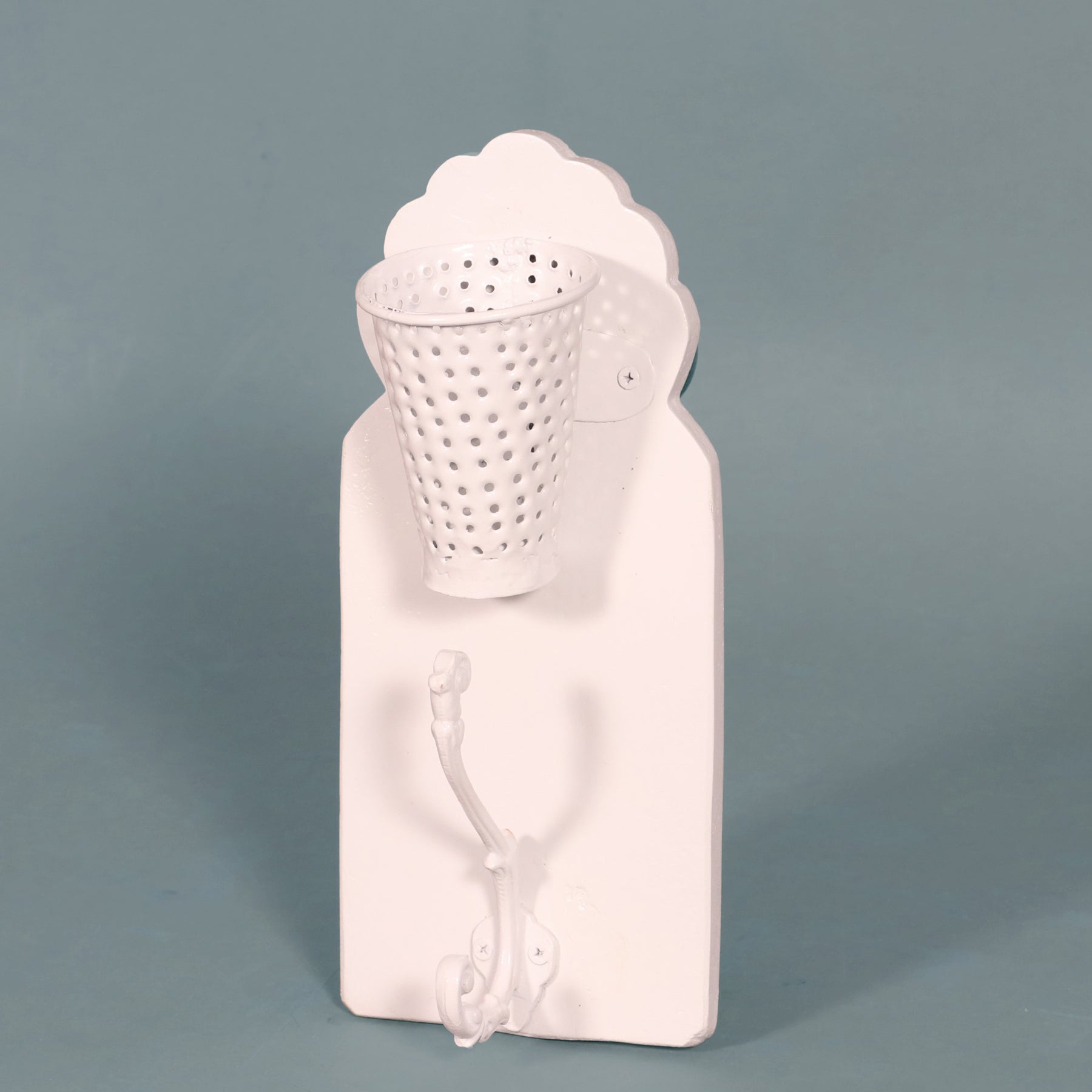 White Glass & Hook with Wooden Board Hook