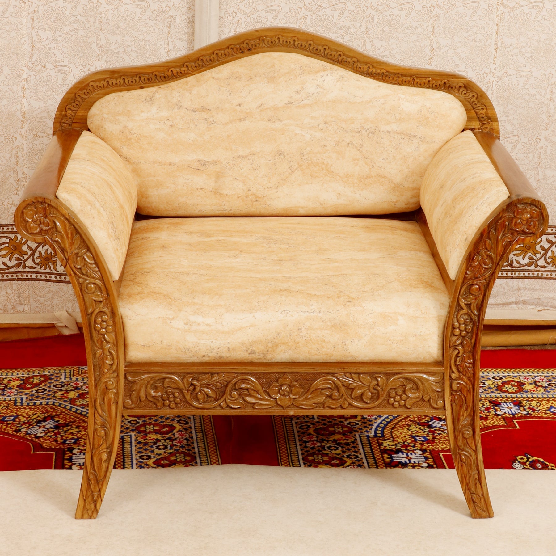 Intricate carved teak wood Single seater sofa Sofa