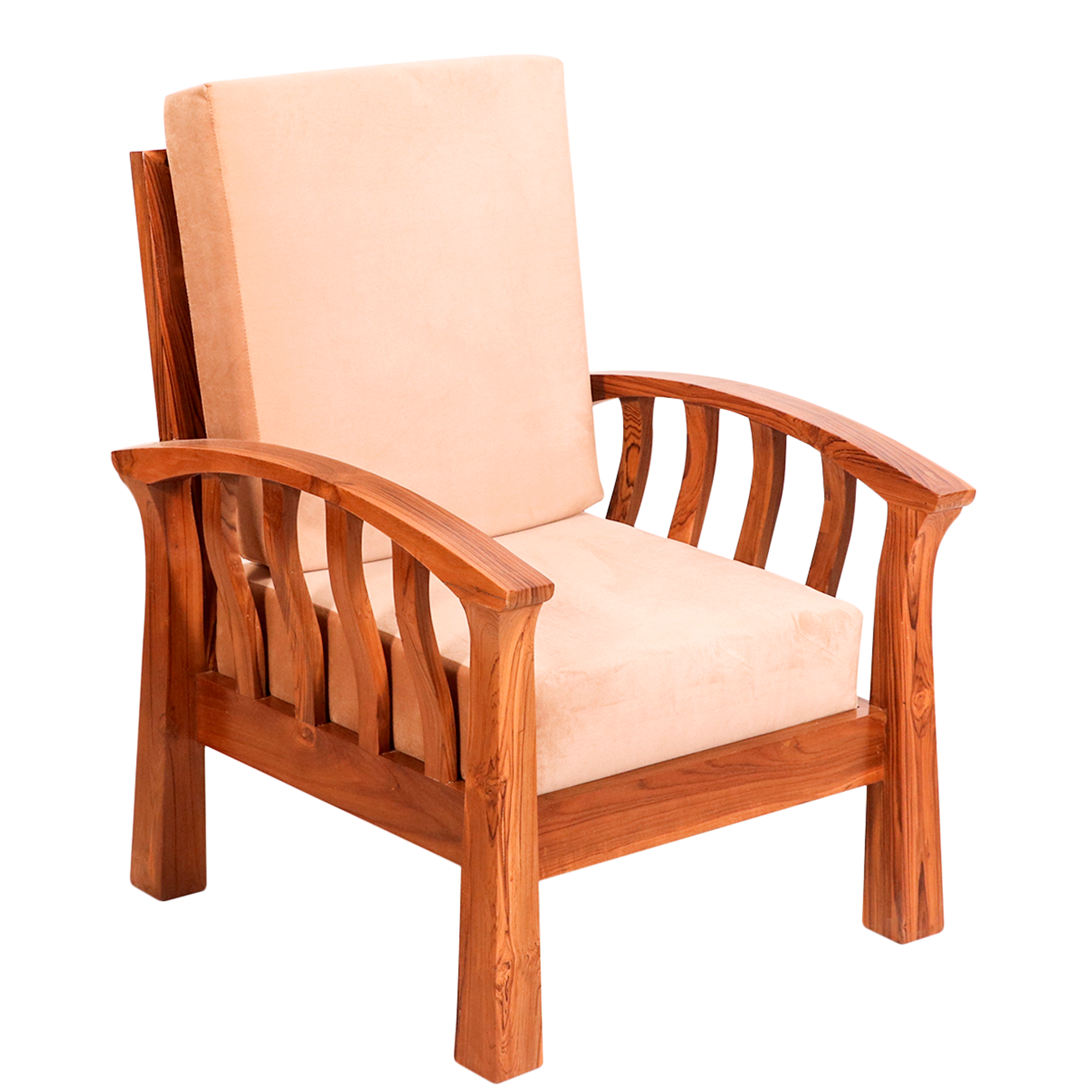 Teak wood curved strip design 1 Seater Sofa Sofa