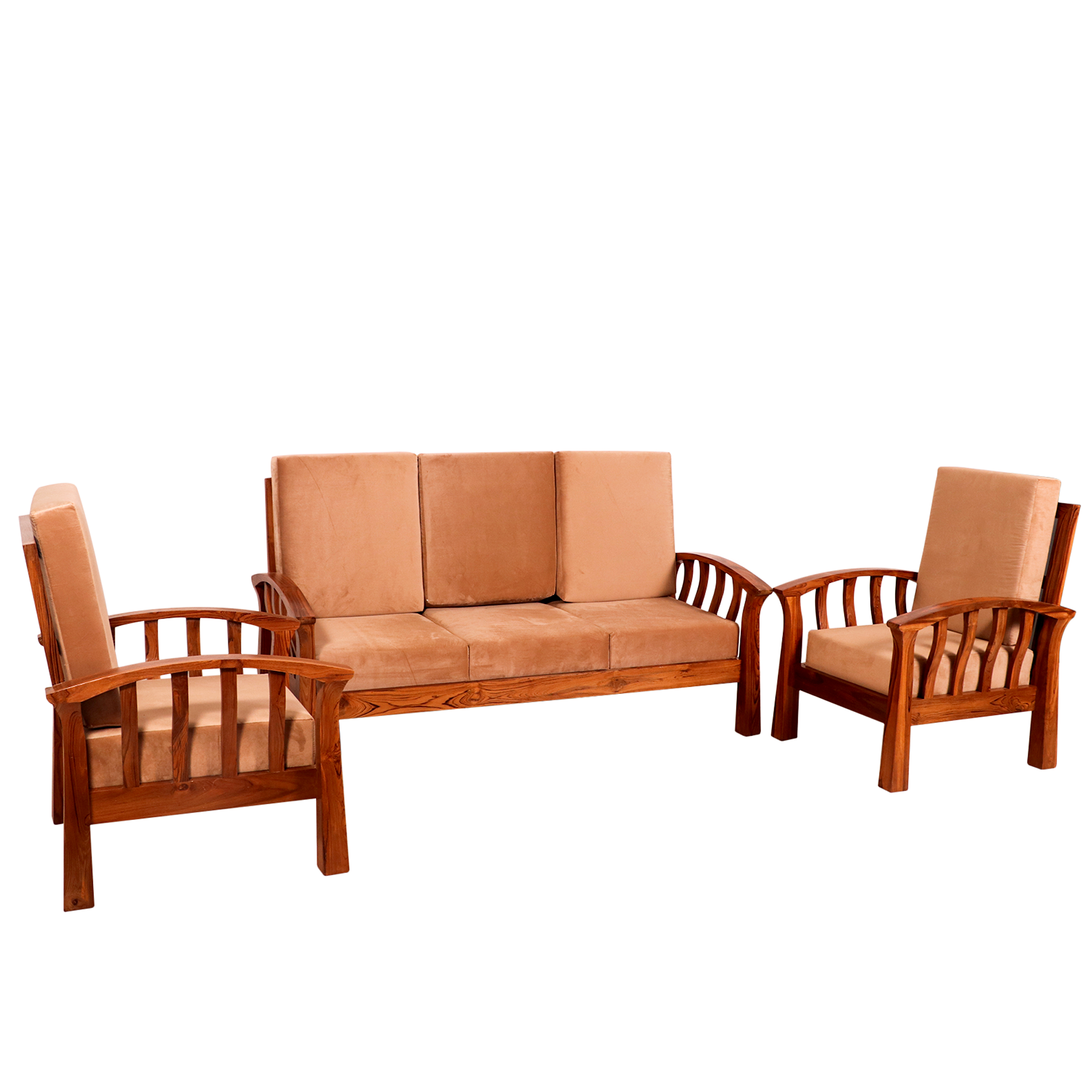 Teak wood curved strip design 3+1+1 Seater Sofa