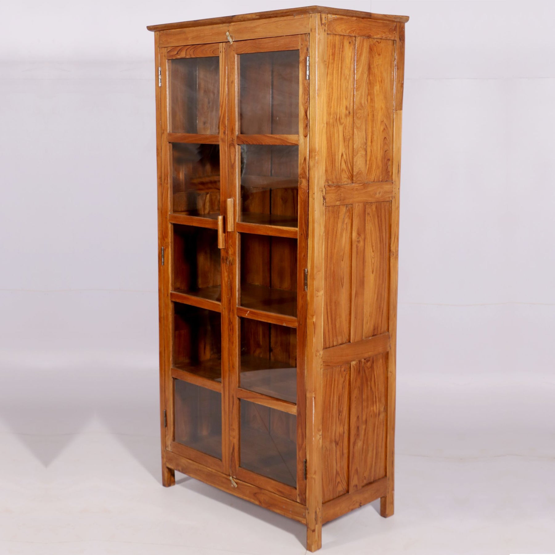 4-Shelf Long Teak Display Cabinet Showcase