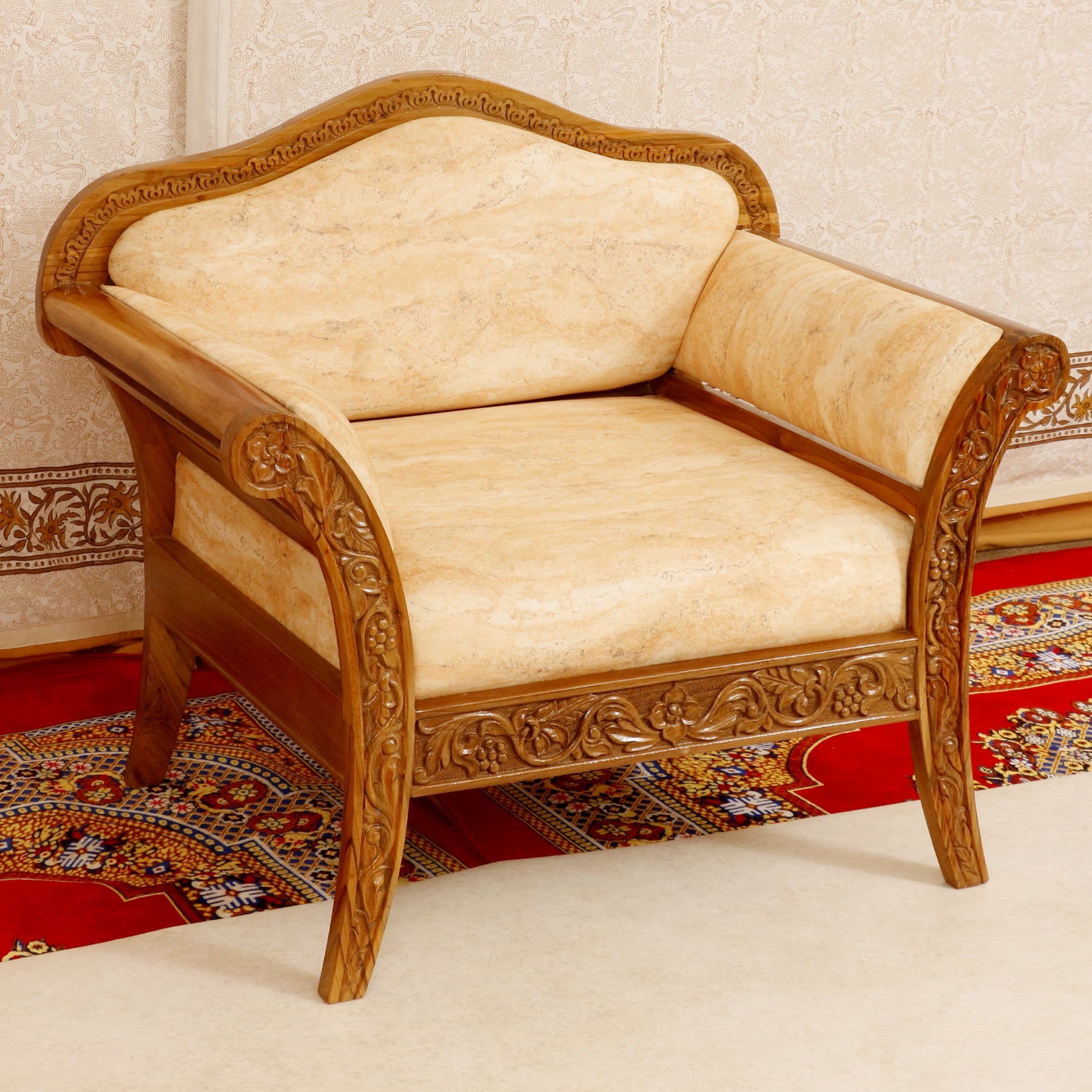 Intricate carved teak wood Single seater sofa Sofa