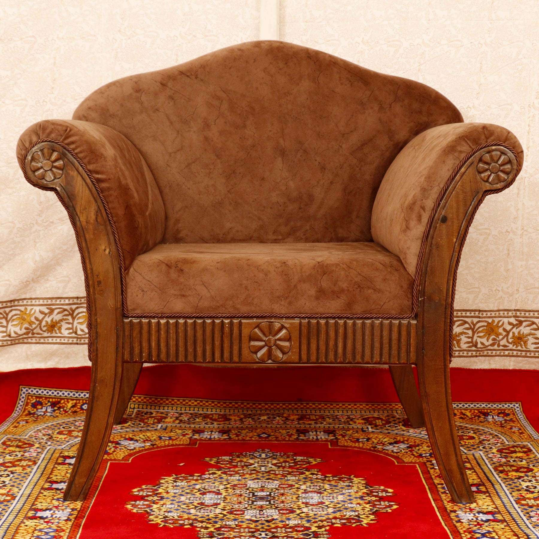 Softer Brown Solid wood structure upholstered Single seater sofa Sofa