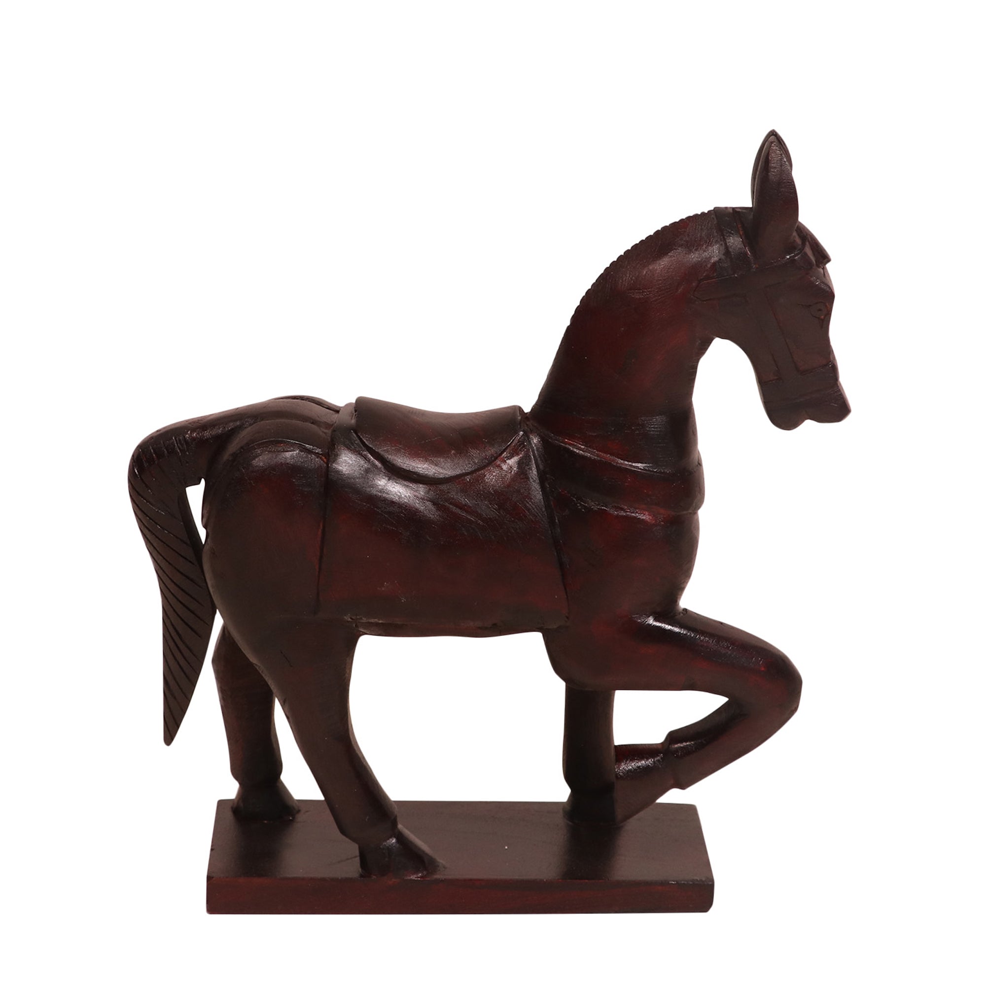 Solid wood carved showpiece horse Animal Figurine