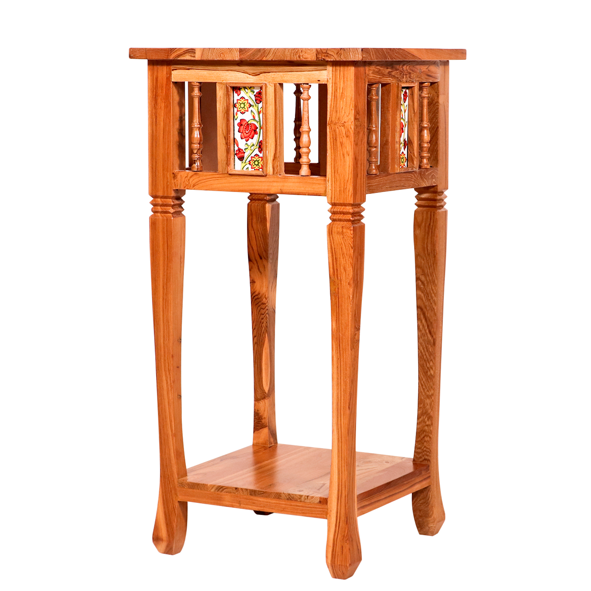 Ceramic tiled wood Side corner table with downside shelf End Table