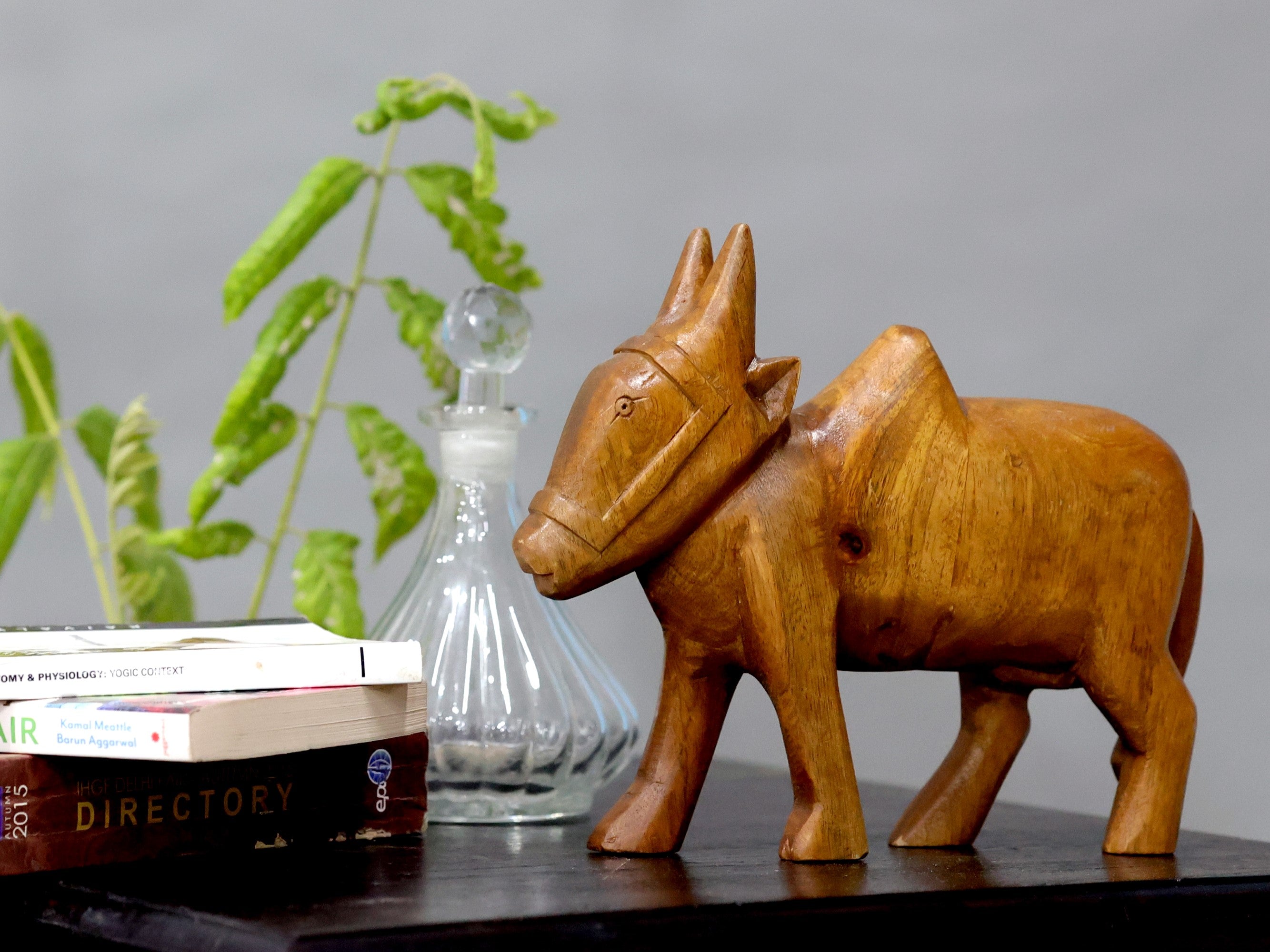 Wooden Detailed Cow Showpiece Animal Figurine