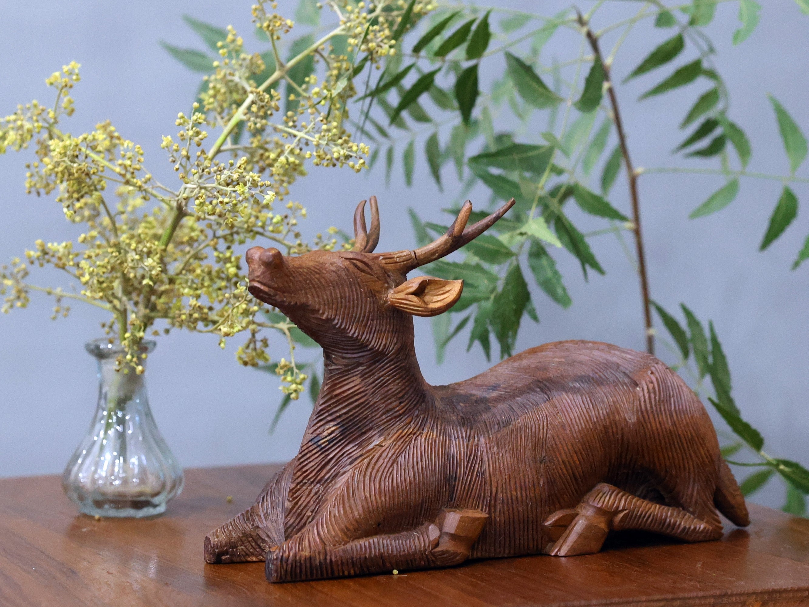 Meditative Wooden Deer Animal Figurine