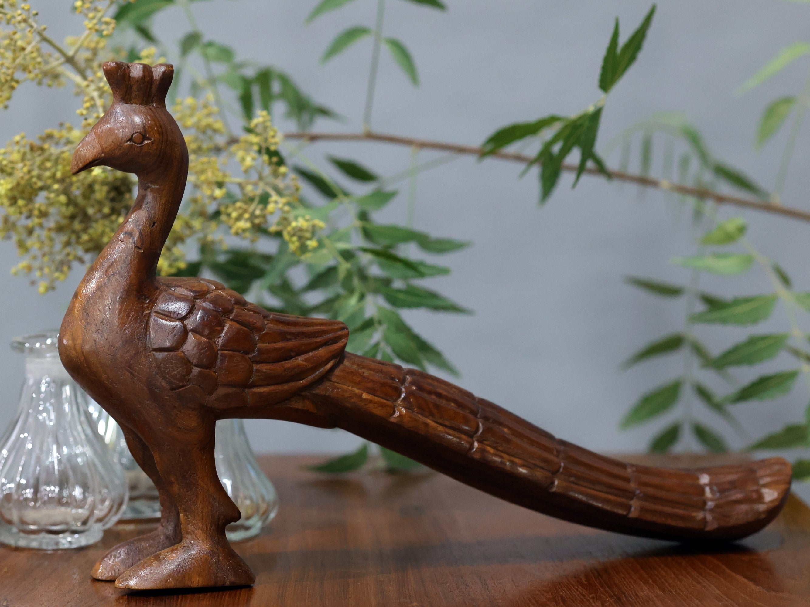 Royal Wooden Peacock Showpiece Animal Figurine
