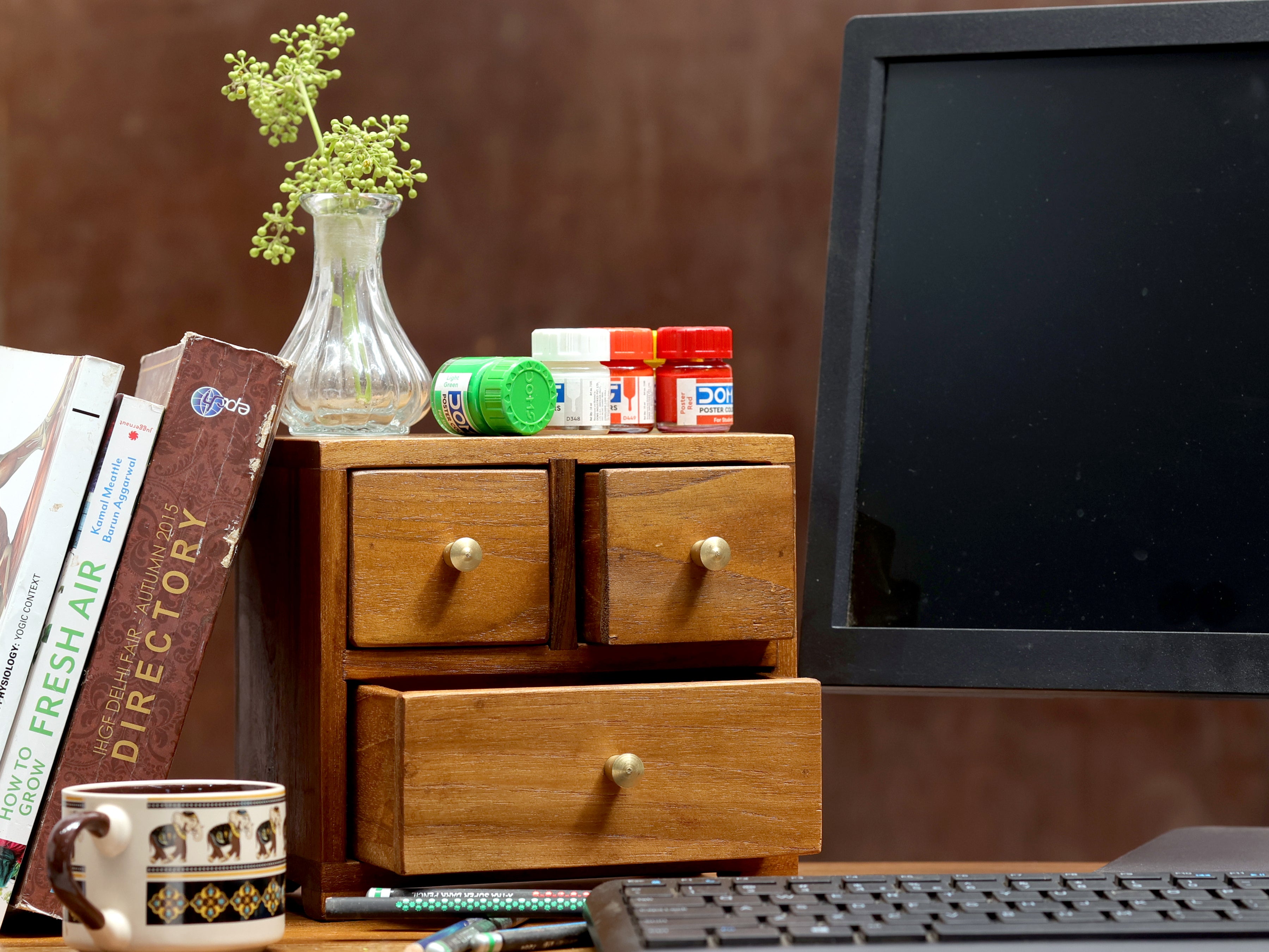Three Compartment Quirky Desk Organizer (Natural) Desk Organizer