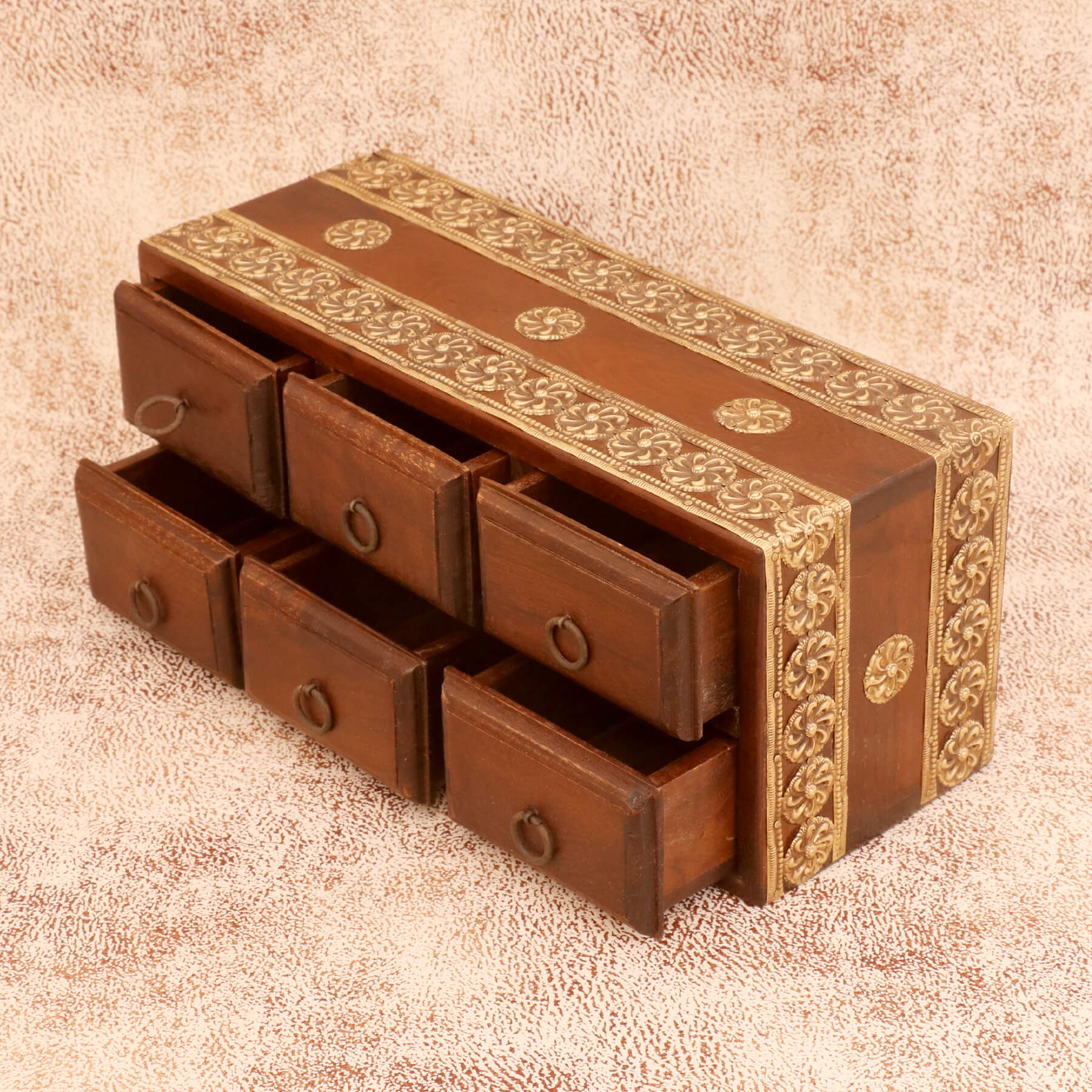 Antique Handmade Wide Six Drawer Chest (Natural Brown) Desk Organizer