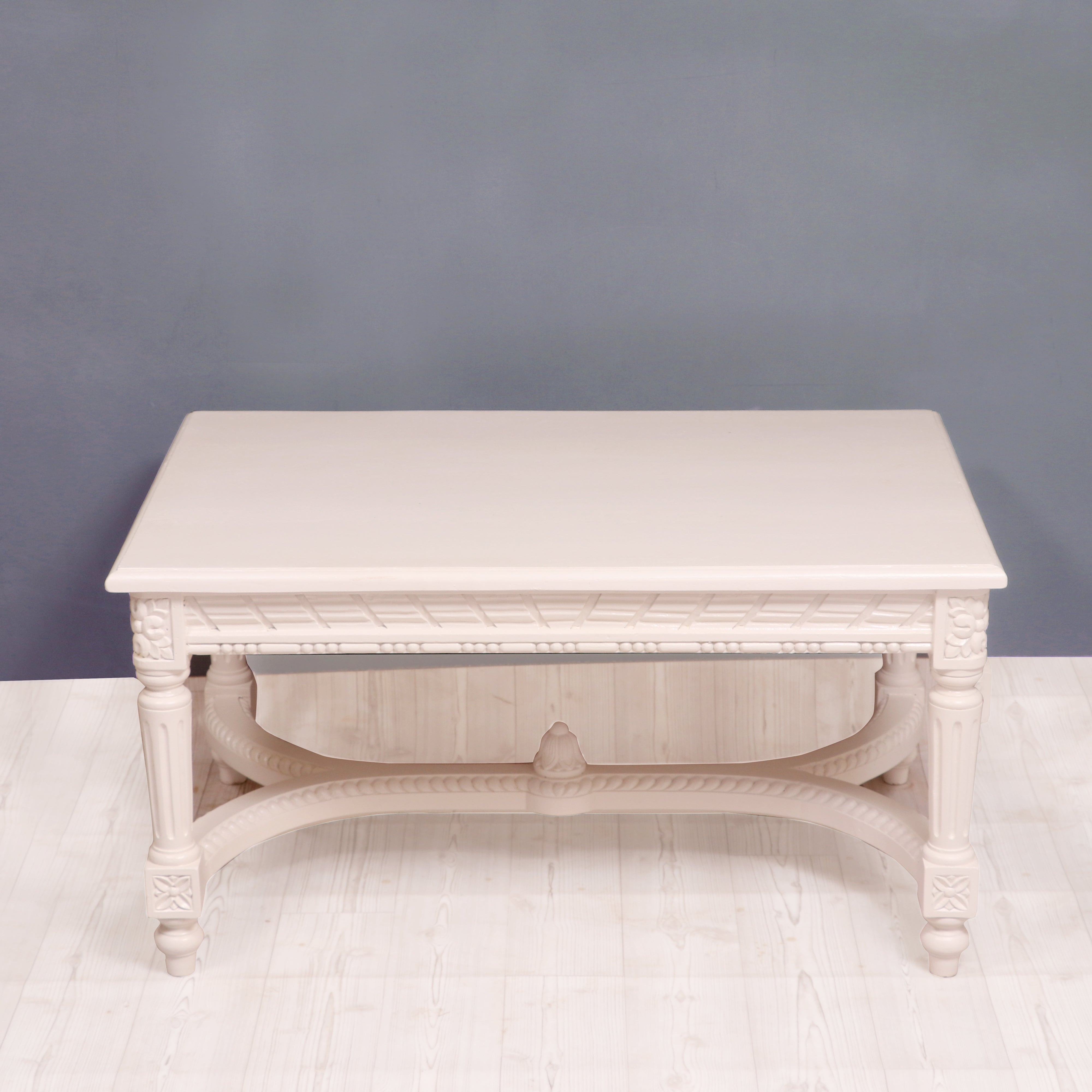 Ethnic carved intricate design white duco teak wood Coffee table Coffee Table